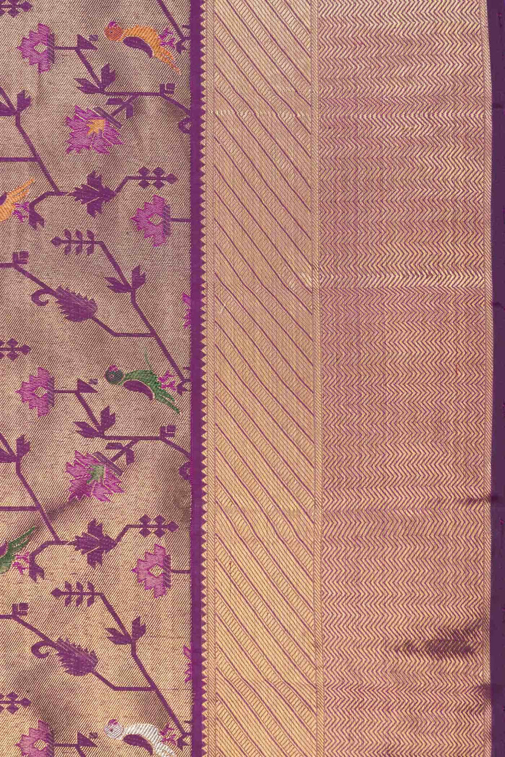 Pure Silk Pure Zari Magenta Dual Tone Kanchipuram Saree