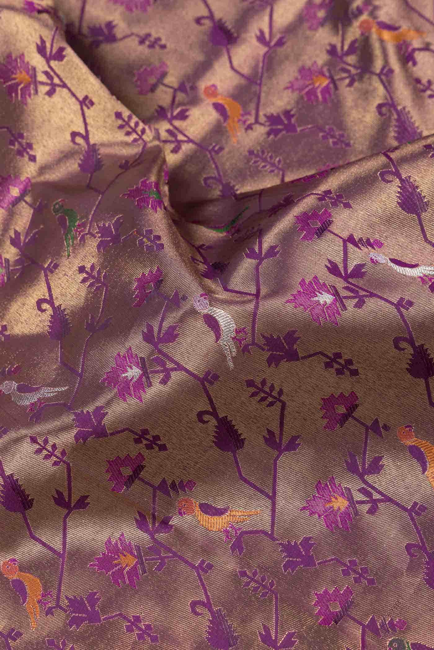 Pure Silk Pure Zari Magenta Dual Tone Kanchipuram Saree