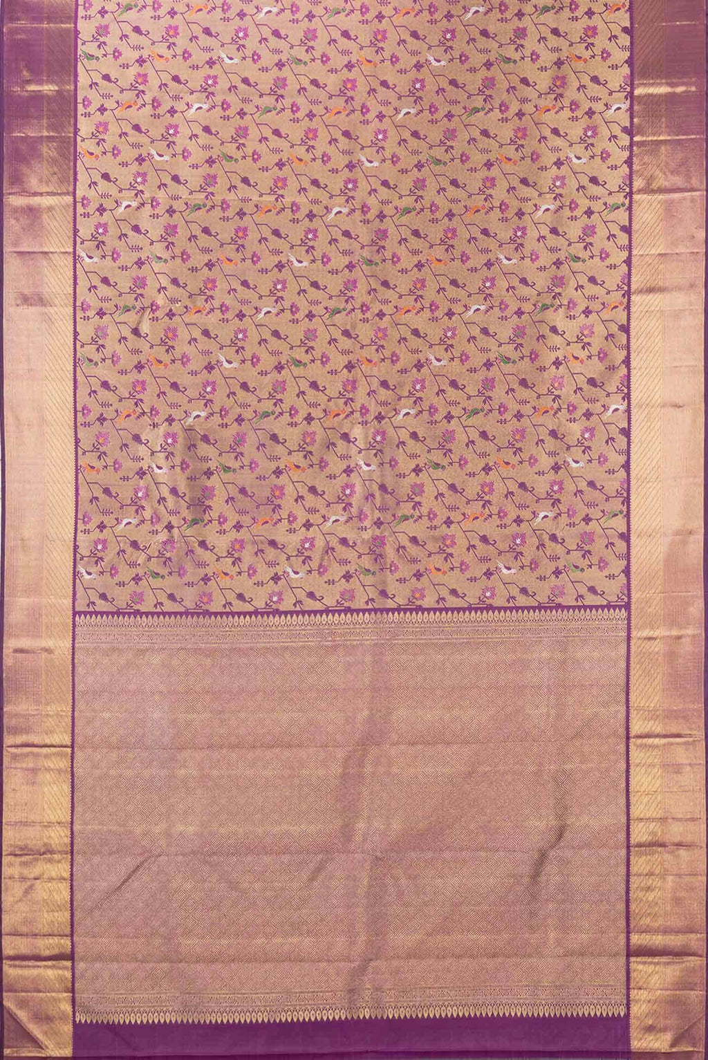 Pure Silk Pure Zari Magenta Dual Tone Kanchipuram Saree