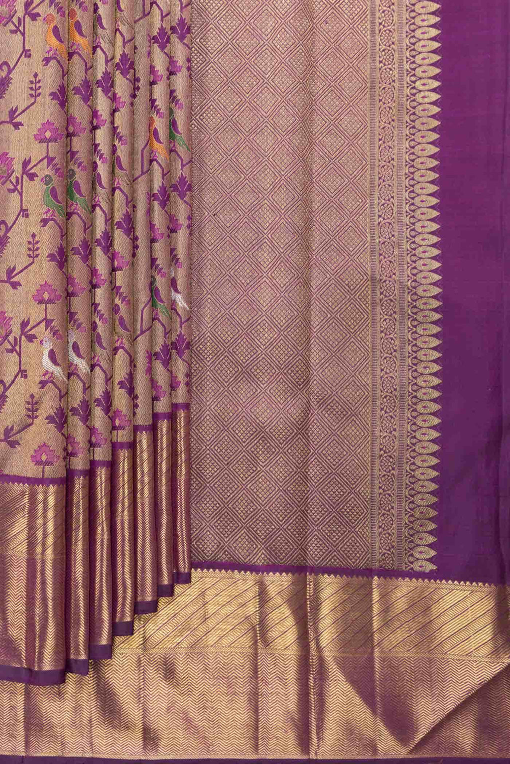 Pure Silk Pure Zari Magenta Dual Tone Kanchipuram Saree