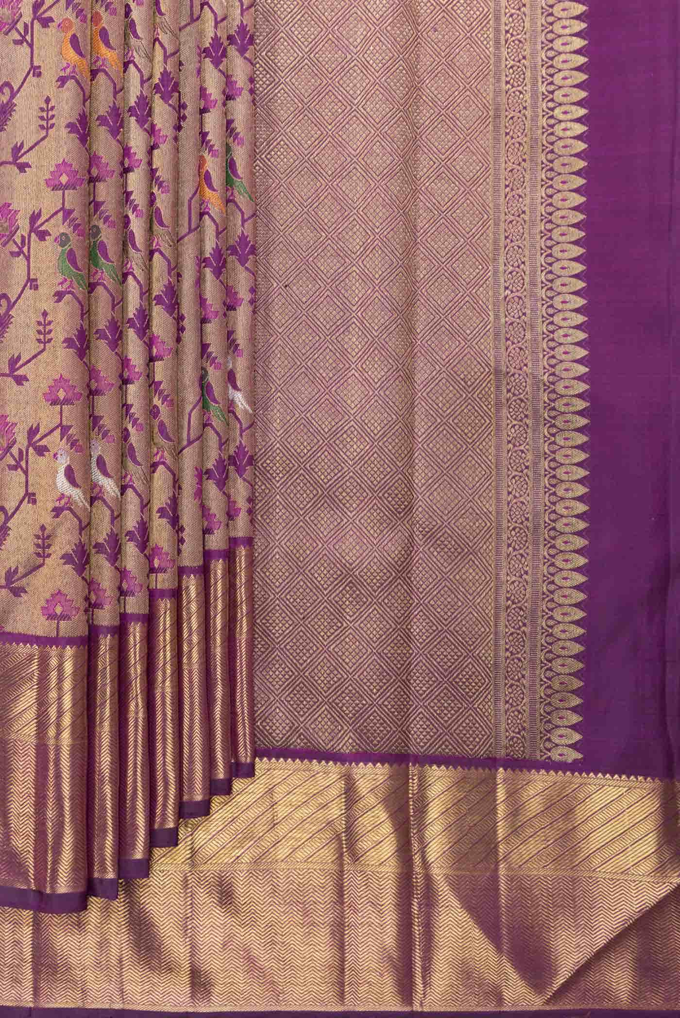 Pure Silk Pure Zari Magenta Dual Tone Kanchipuram Saree