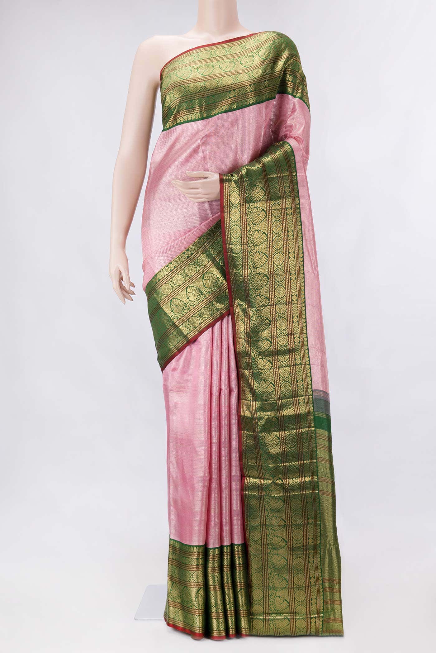 Pure Silk Pure Zari Pink Dual Tone Kanchipuram Saree