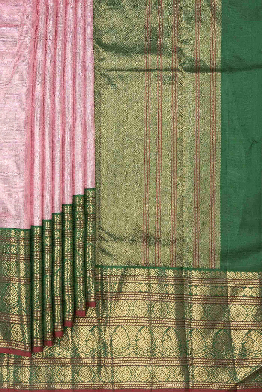 Pure Silk Pure Zari Pink Dual Tone Kanchipuram Saree