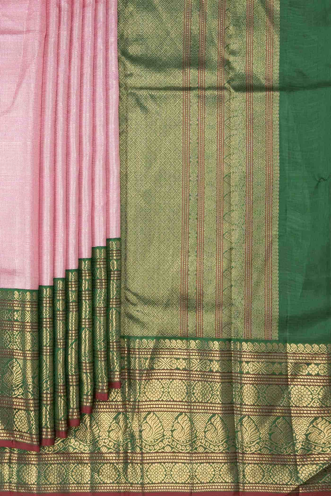 Pure Silk Pure Zari Pink Dual Tone Kanchipuram Saree