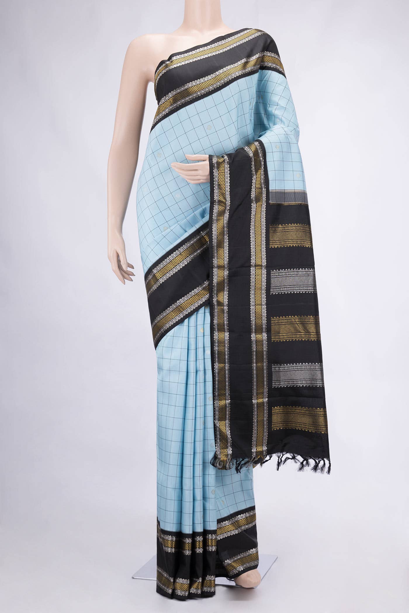 Pure Silk Pure Zari Light Blue Kanchipuram Saree