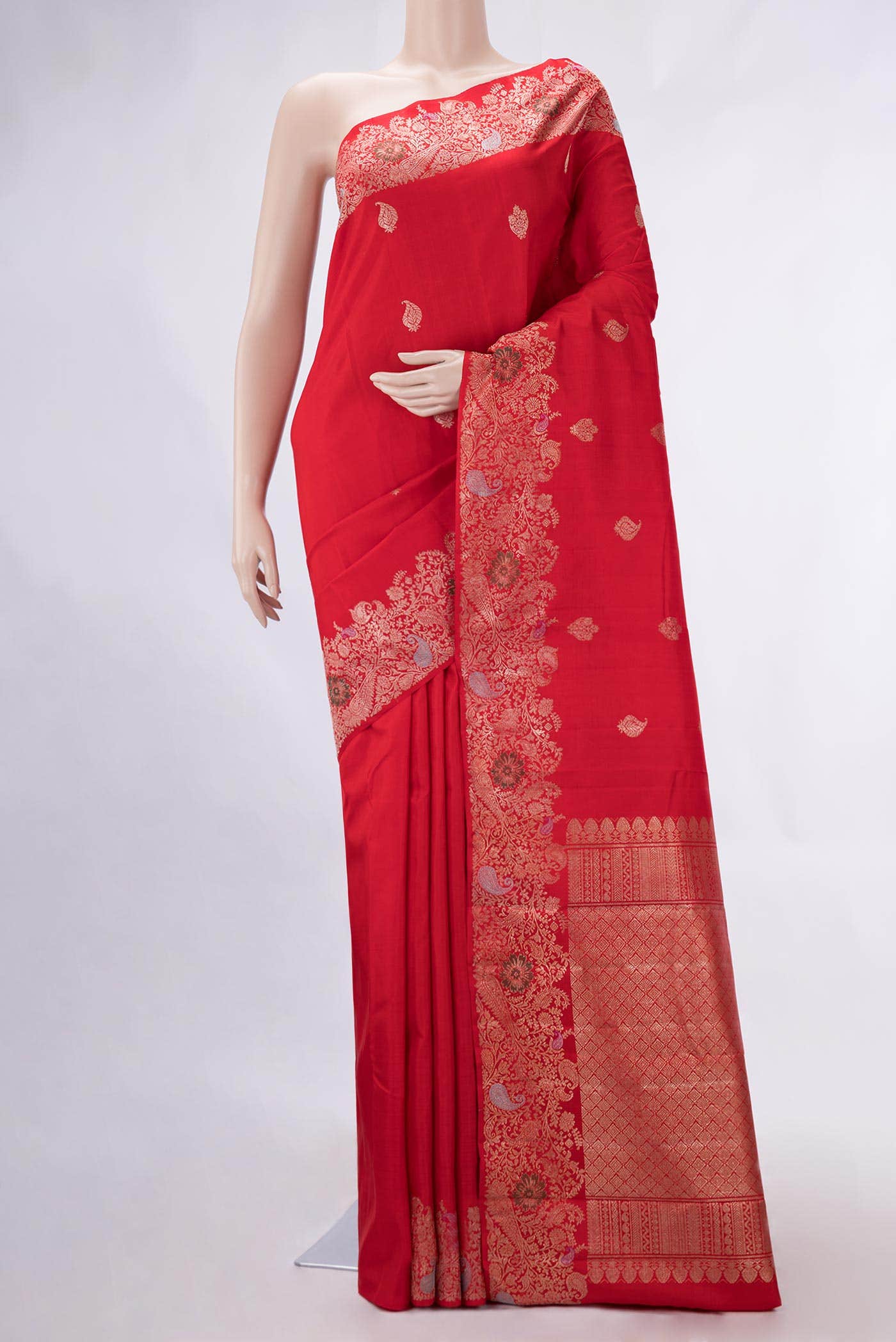 Pure Silk Pure Zari Red Dual Tone Kanchipuram Saree