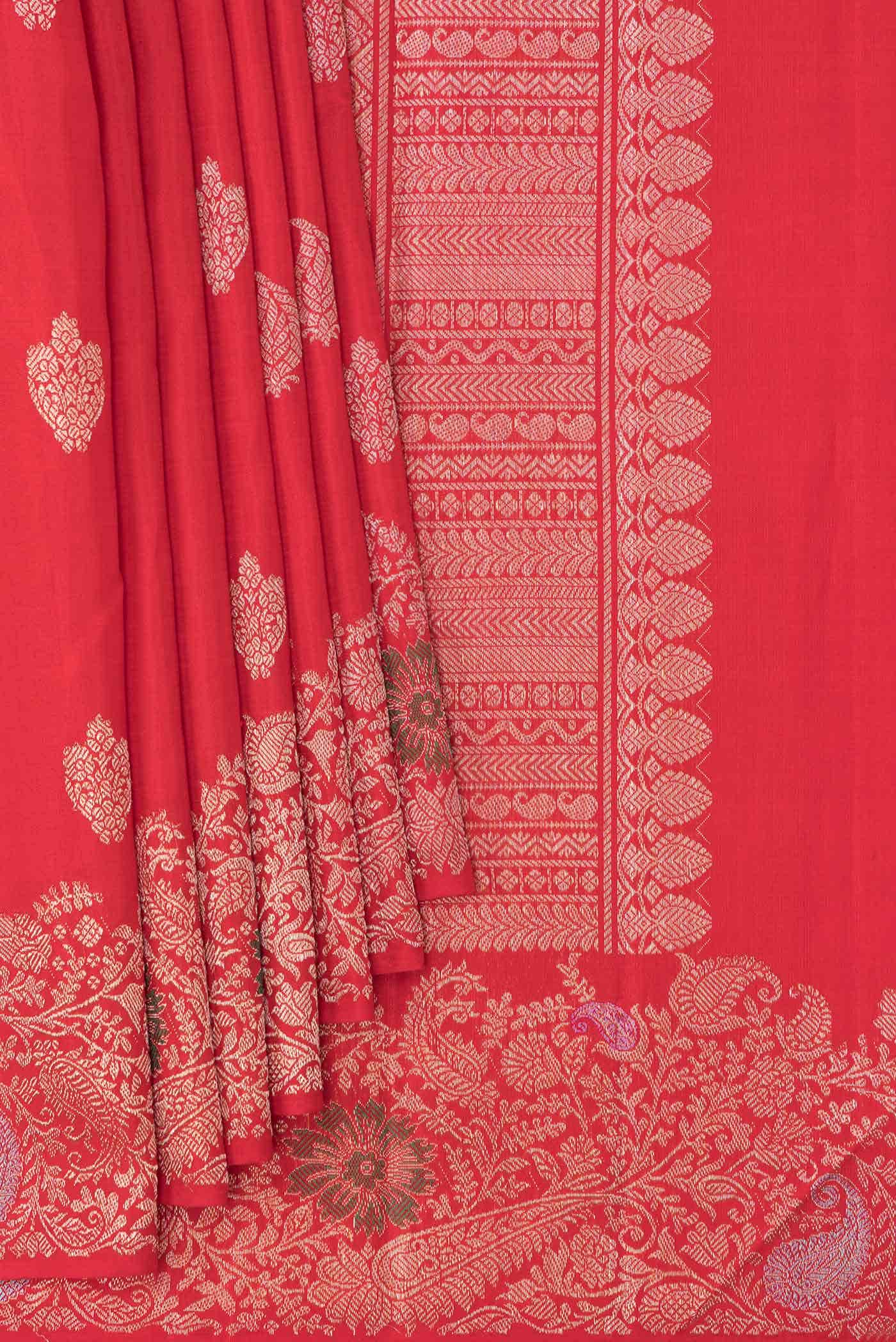 Pure Silk Pure Zari Red Dual Tone Kanchipuram Saree