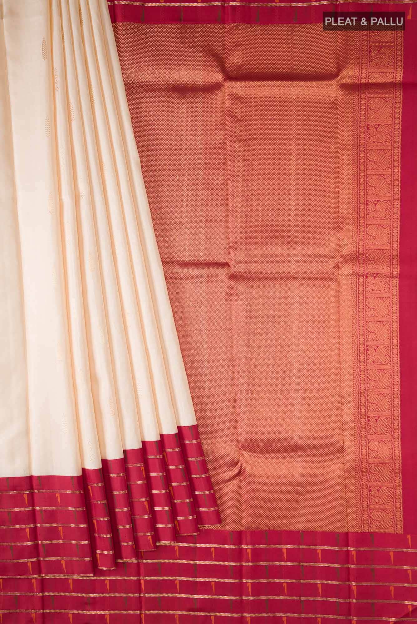 Pure Silk Pure Zari Cream Kanchipuram Saree