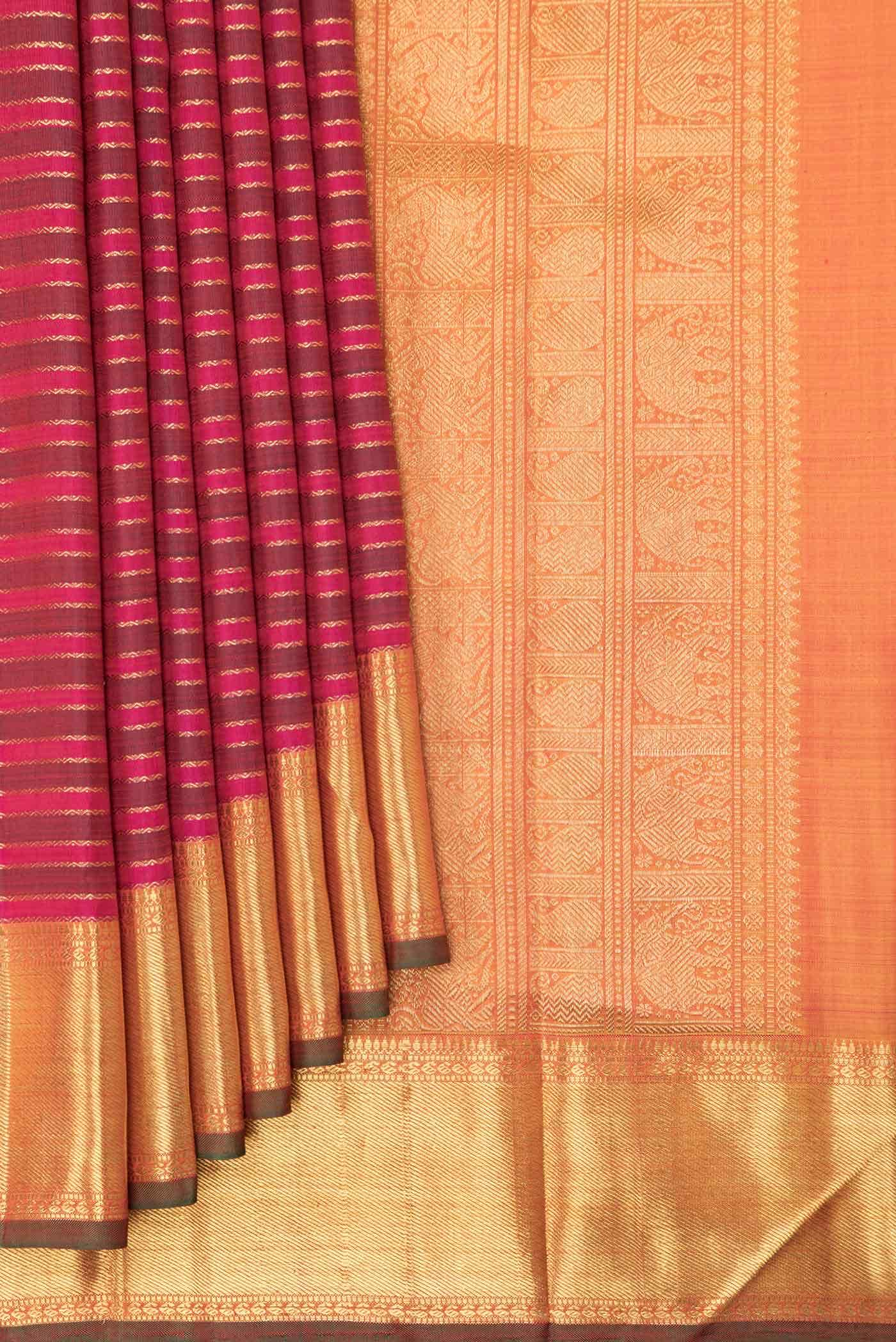 Pure Silk Pure Zari Maroon and Pink Dual Tone Kanchipuram Saree