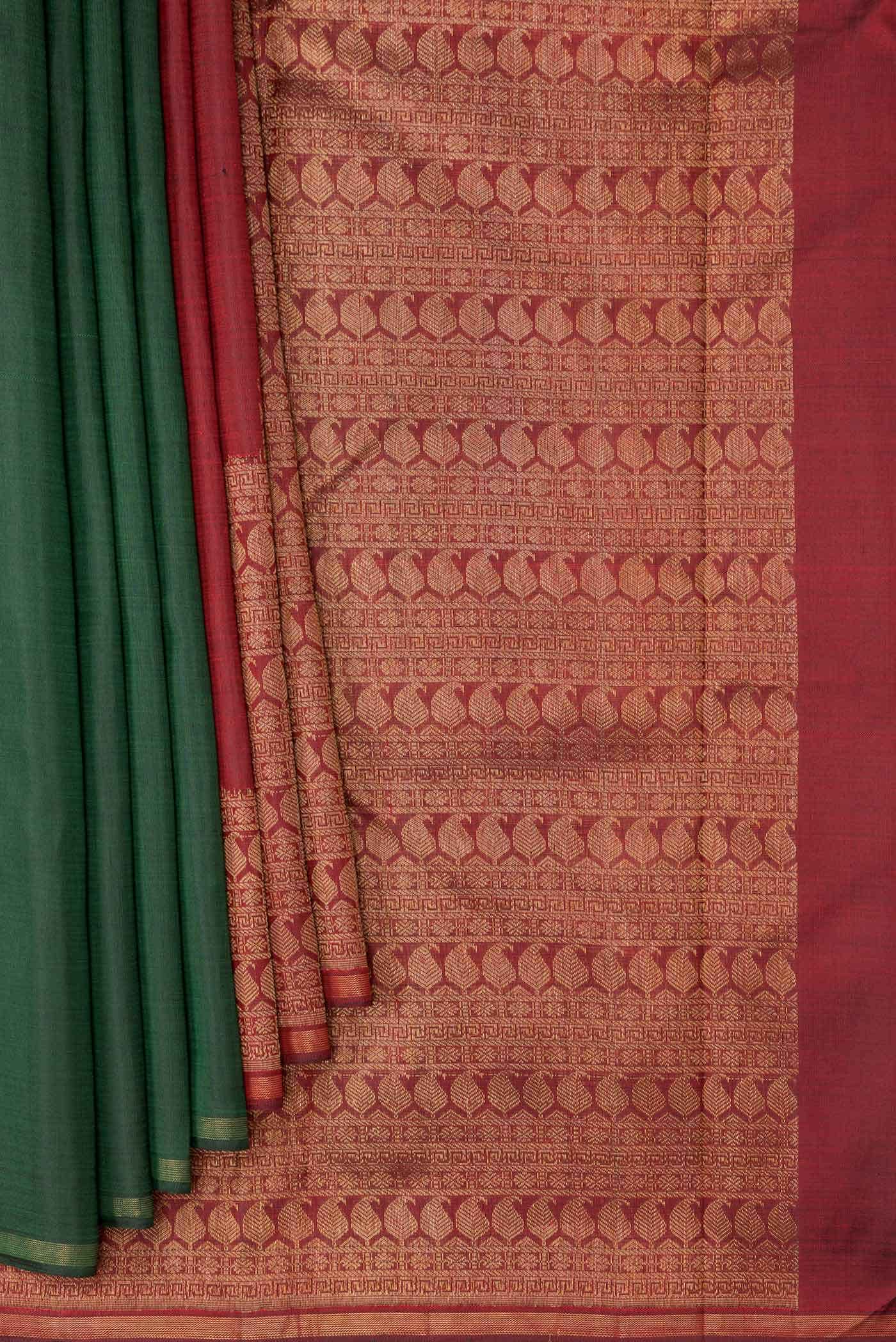 Pure Silk Pure Zari Maroon Dual Tone Kanchipuram Saree
