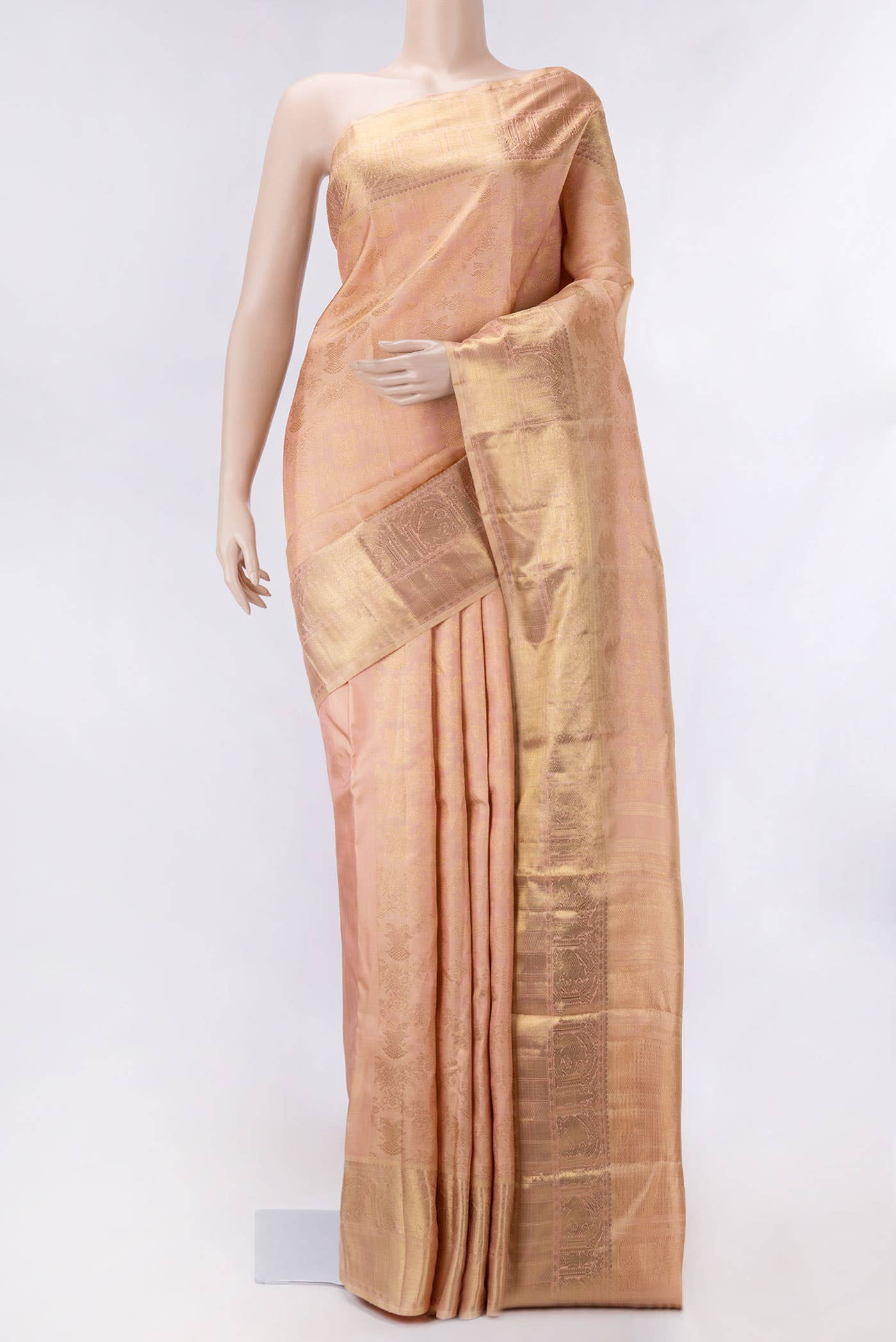 Pure Silk Pure Zari Rose Gold Dual Tone Kanchipuram Saree
