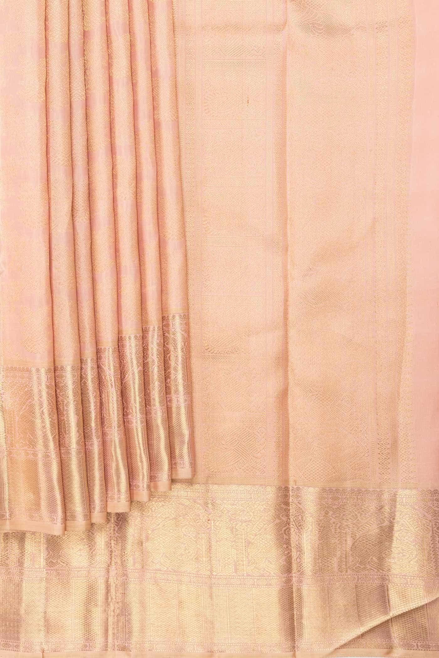 Pure Silk Pure Zari Rose Gold Dual Tone Kanchipuram Saree