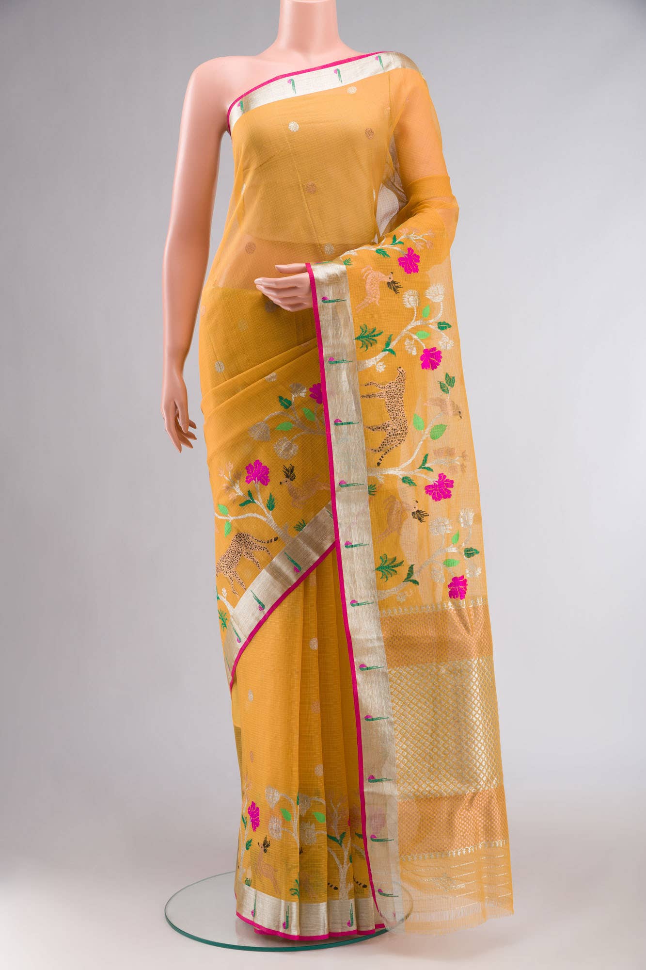 Pure Silk Pure Zari Yellow Kota Saree