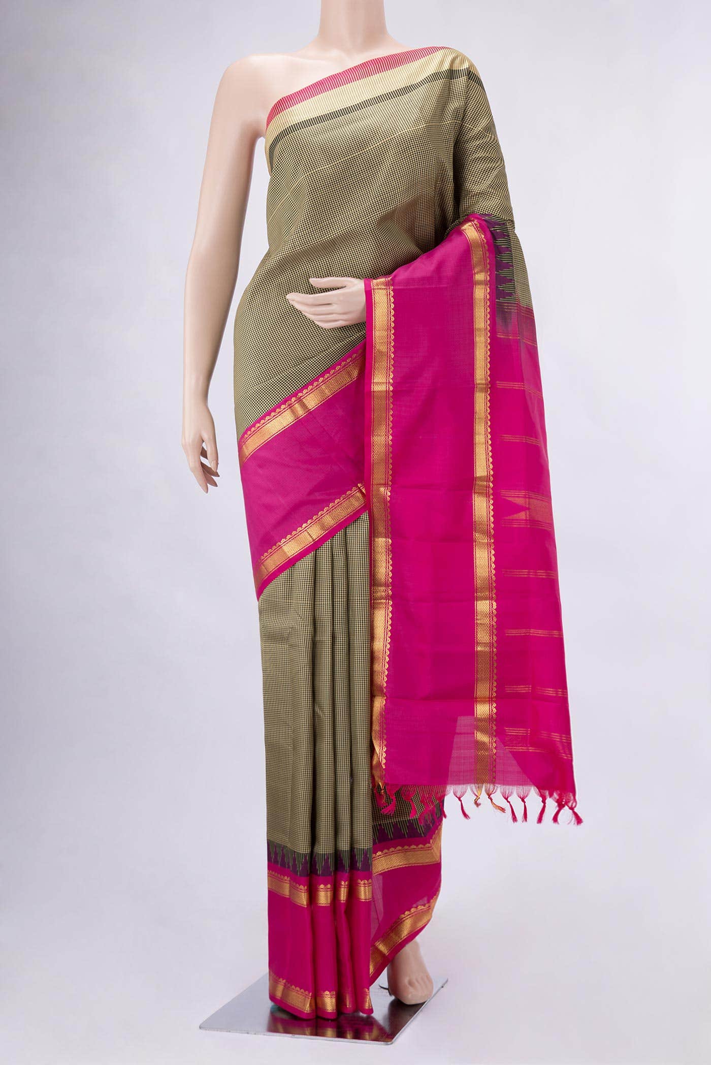Beige and Black Dual Tone Kanchipuram Silk Saree