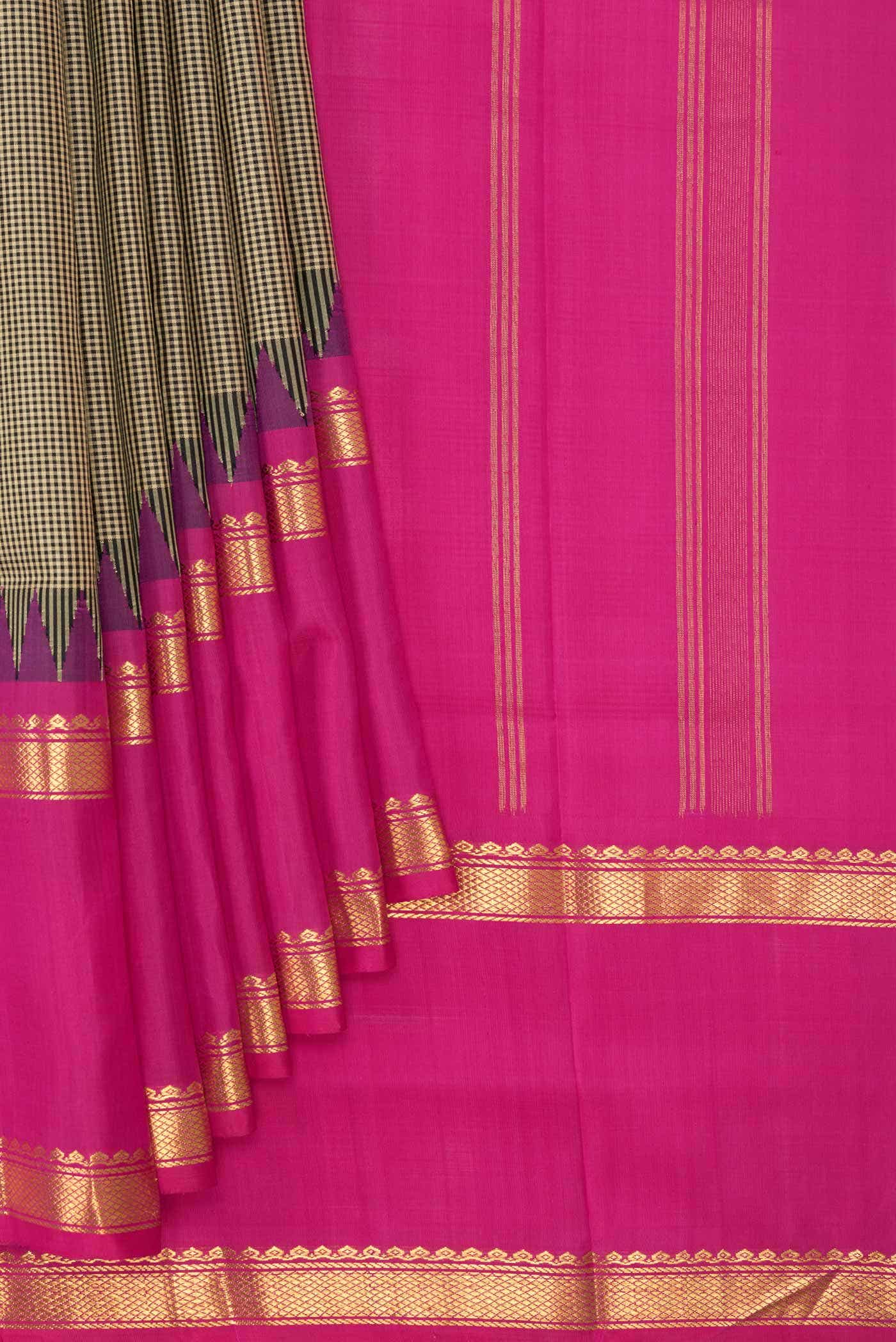 Beige and Black Dual Tone Kanchipuram Silk Saree