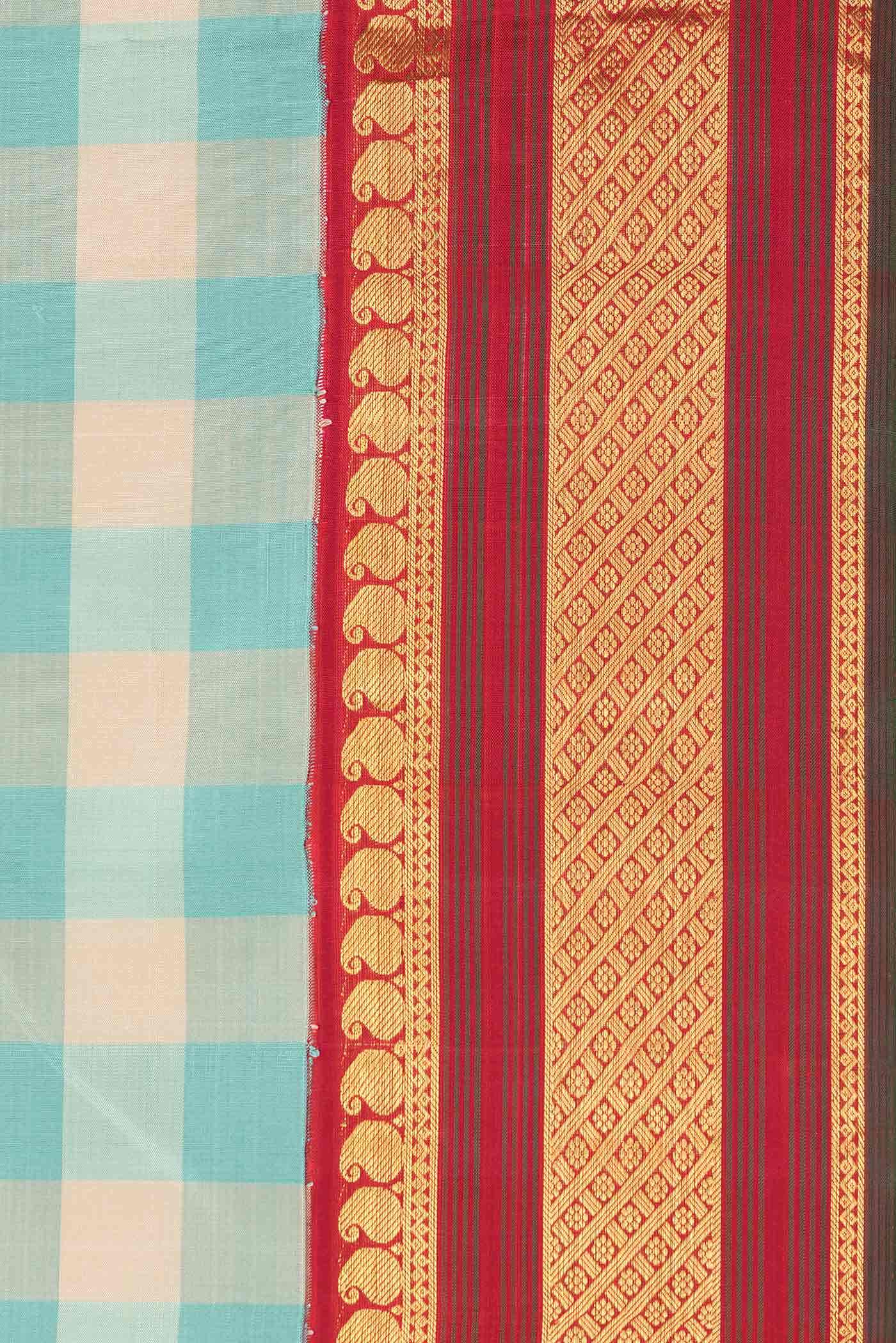 Pure Silk Pure Zari Sea Green and Sky Blue Dual Tone Kanchipuram Saree