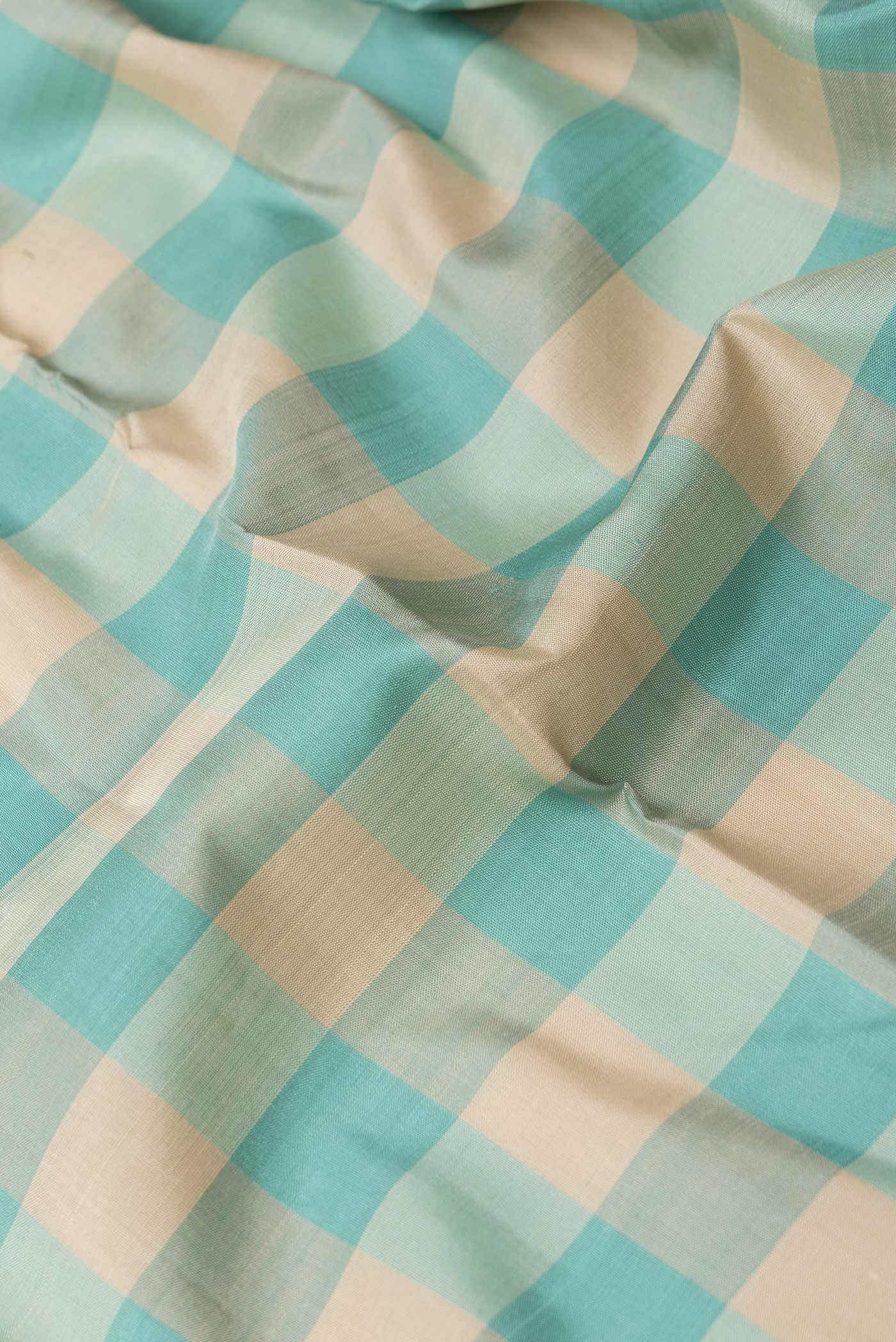 Pure Silk Pure Zari Sea Green and Sky Blue Dual Tone Kanchipuram Saree