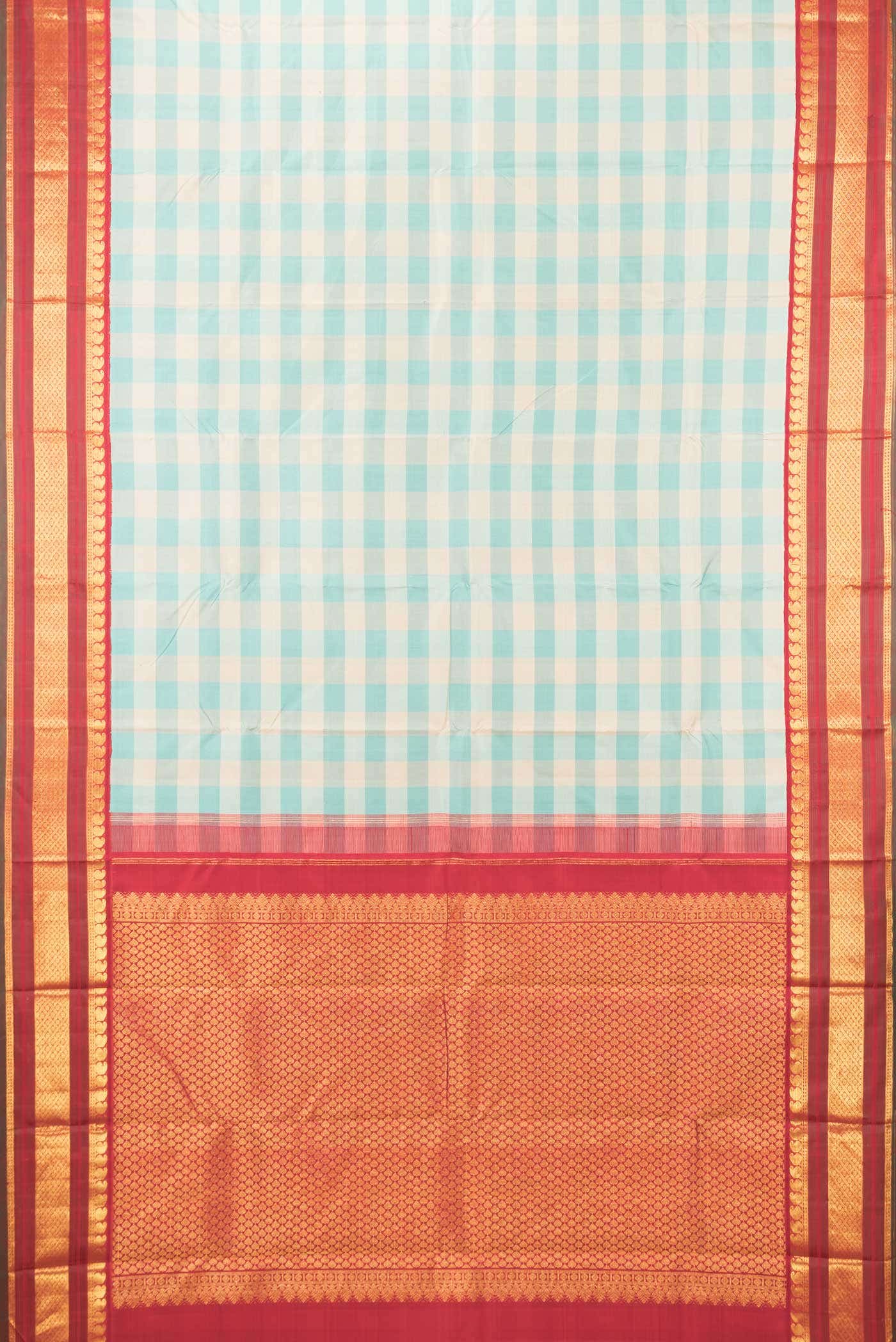 Pure Silk Pure Zari Sea Green and Sky Blue Dual Tone Kanchipuram Saree