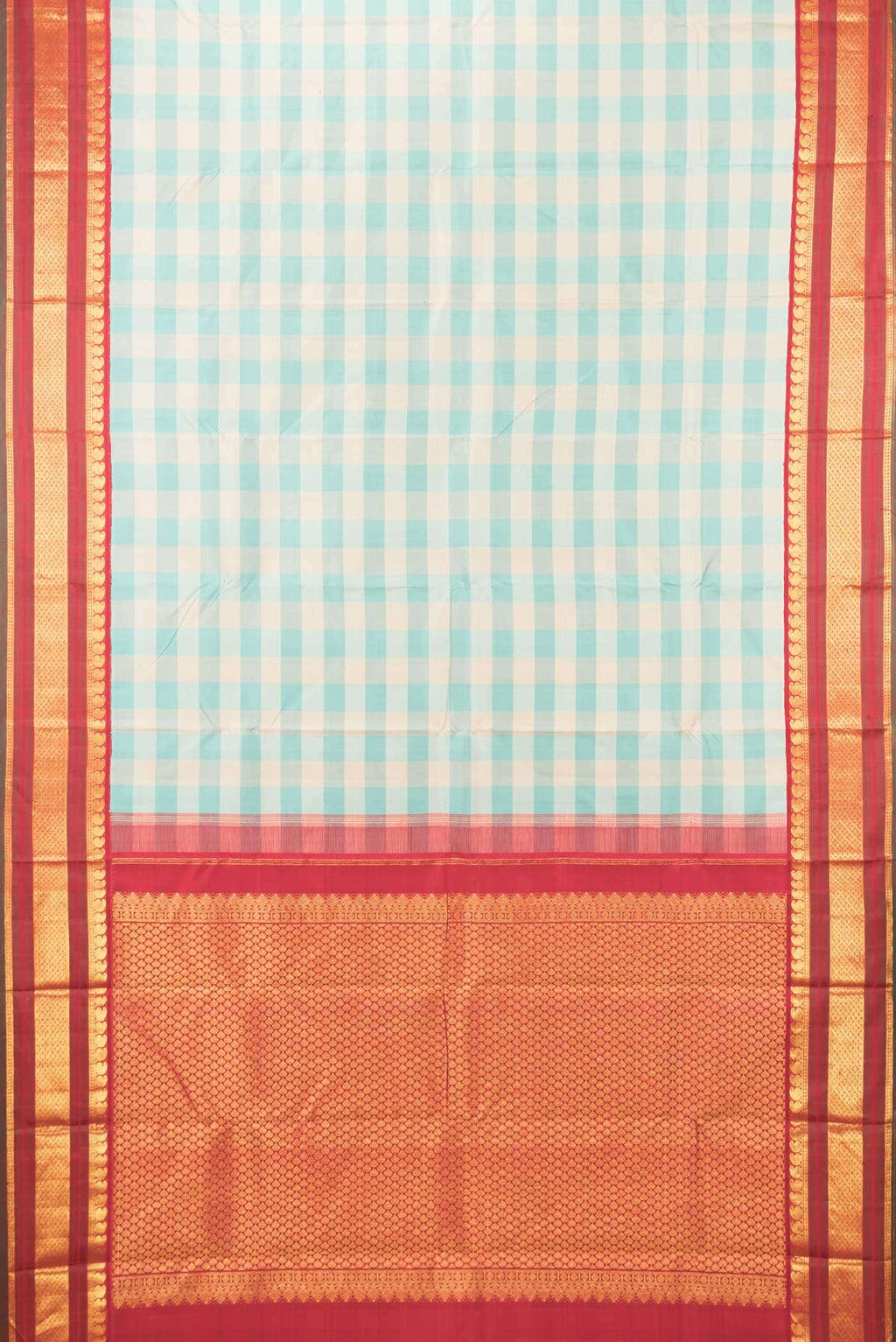 Pure Silk Pure Zari Sea Green and Sky Blue Dual Tone Kanchipuram Saree