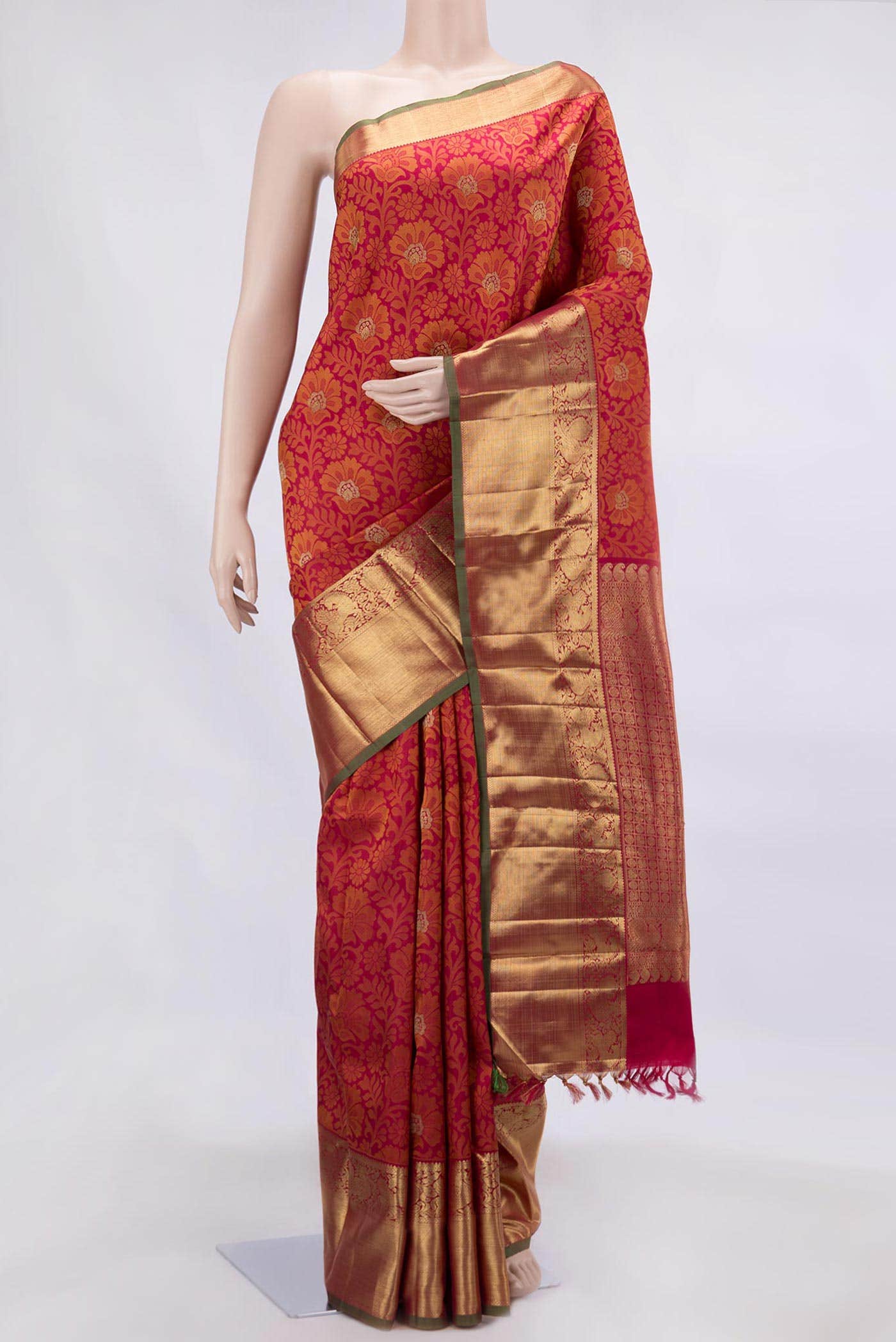 Pure Silk Pure Zari Dark Pink Dual Tone Kanchipuram Saree