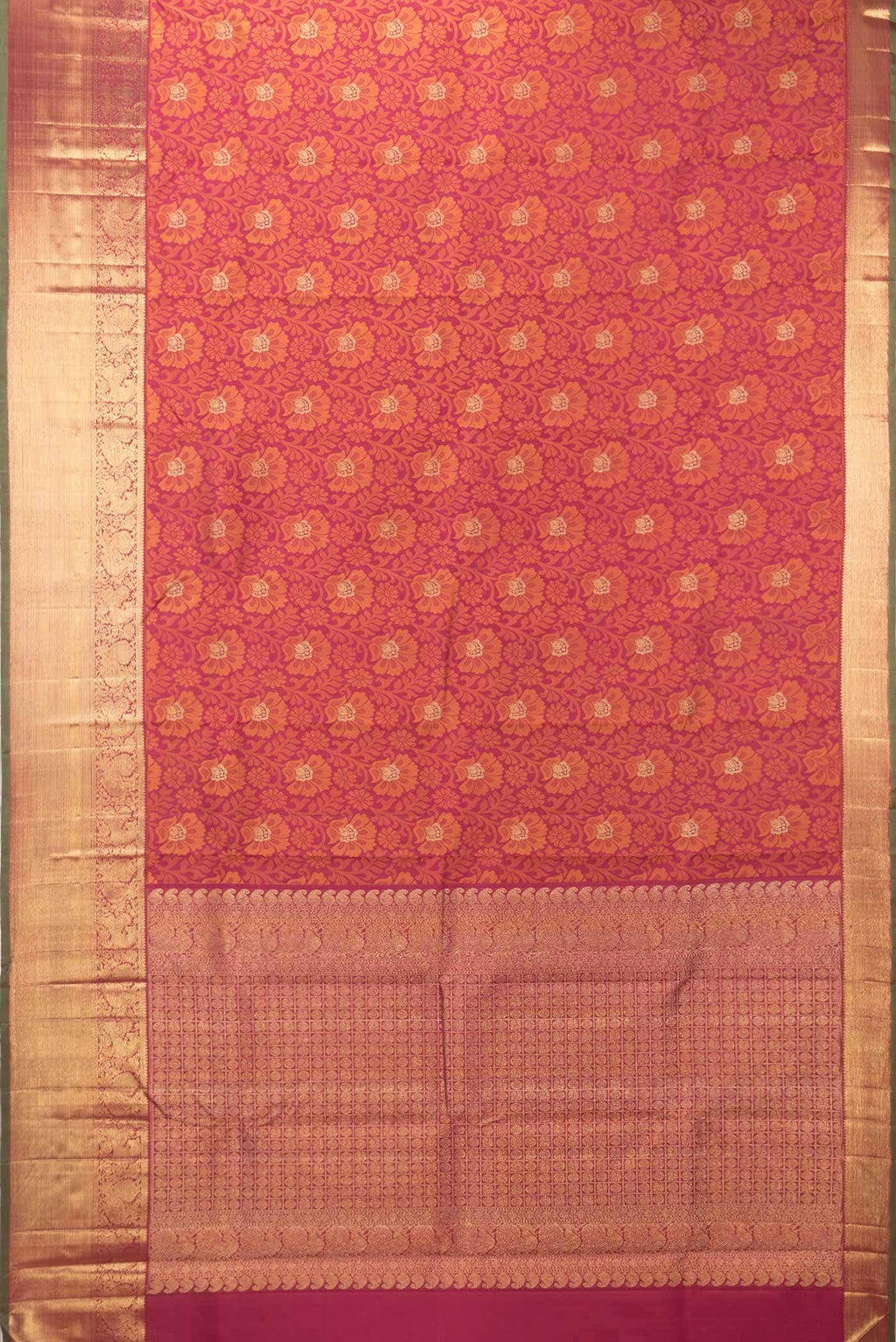 Pure Silk Pure Zari Dark Pink Dual Tone Kanchipuram Saree