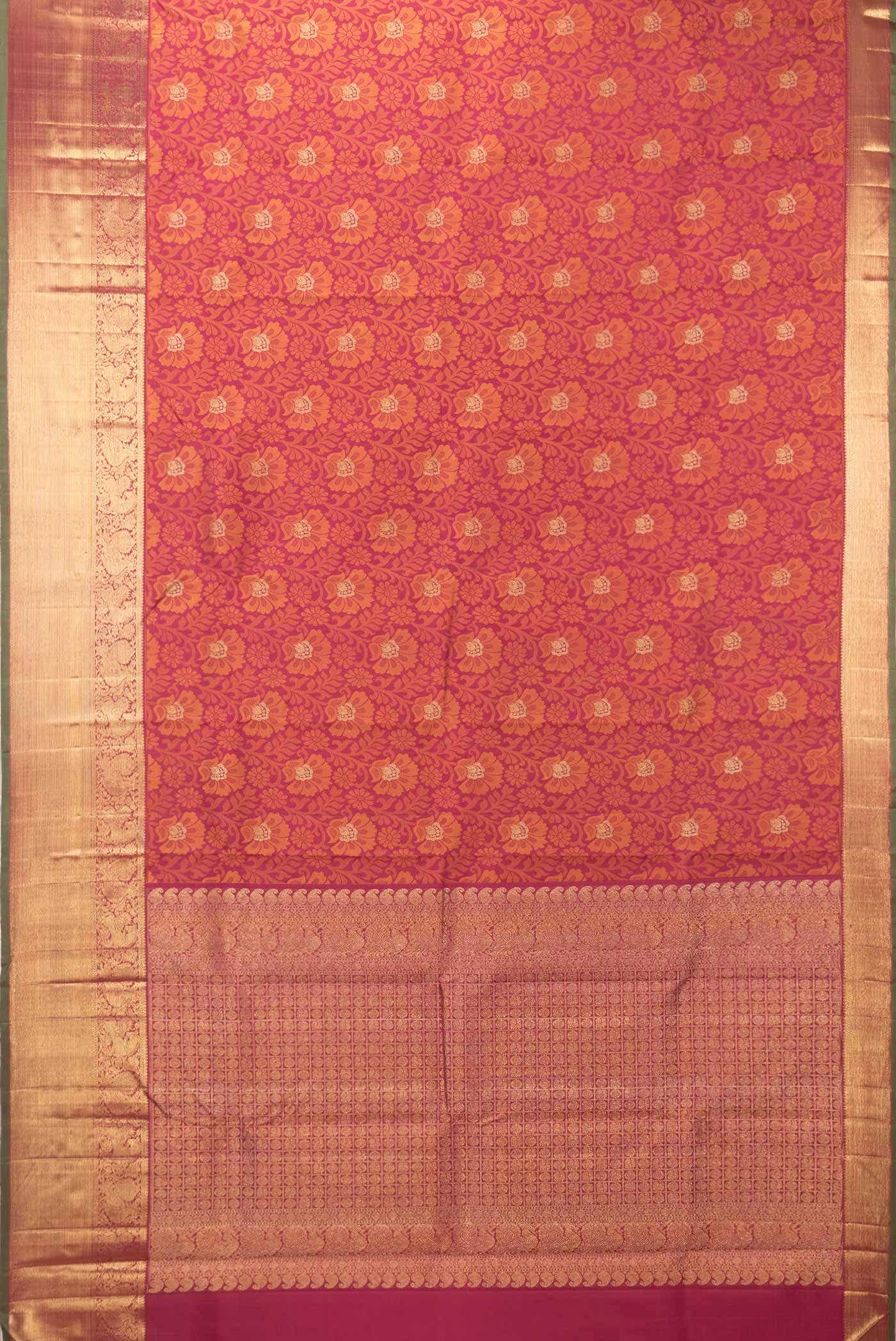Pure Silk Pure Zari Dark Pink Dual Tone Kanchipuram Saree