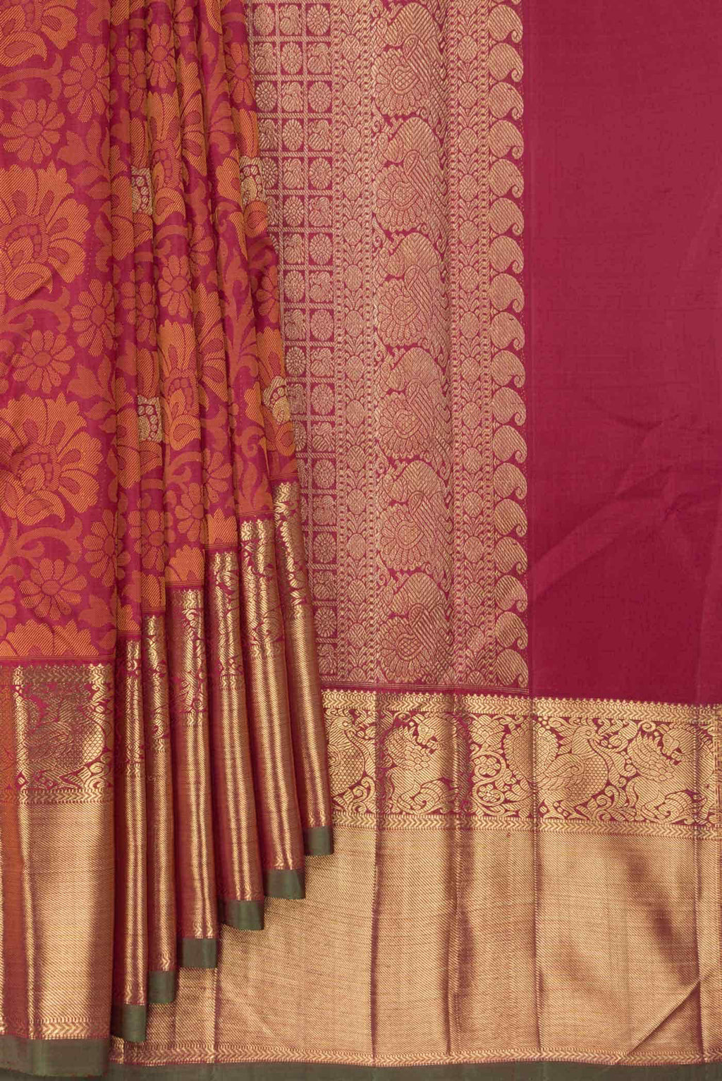 Pure Silk Pure Zari Dark Pink Dual Tone Kanchipuram Saree