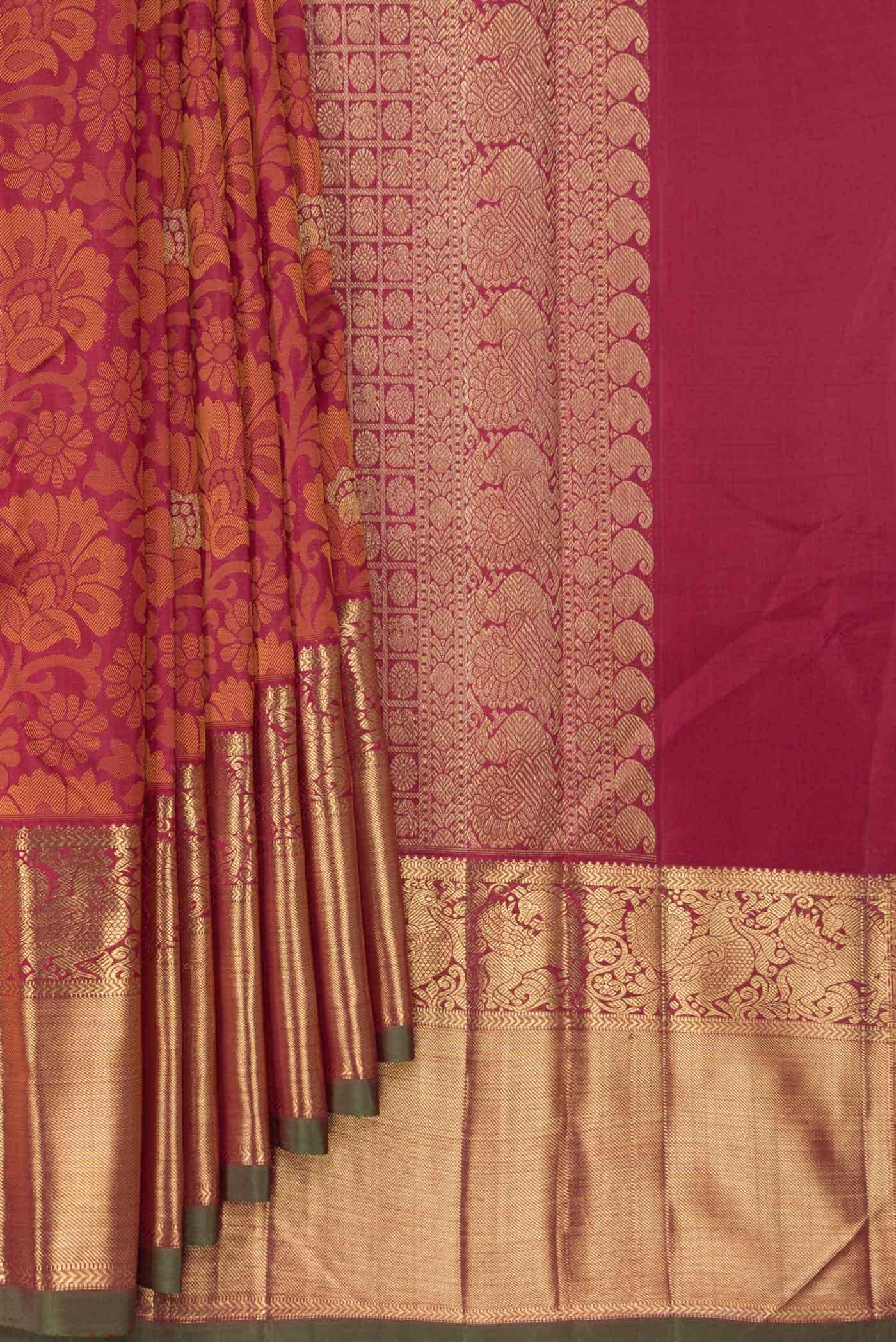 Pure Silk Pure Zari Dark Pink Dual Tone Kanchipuram Saree