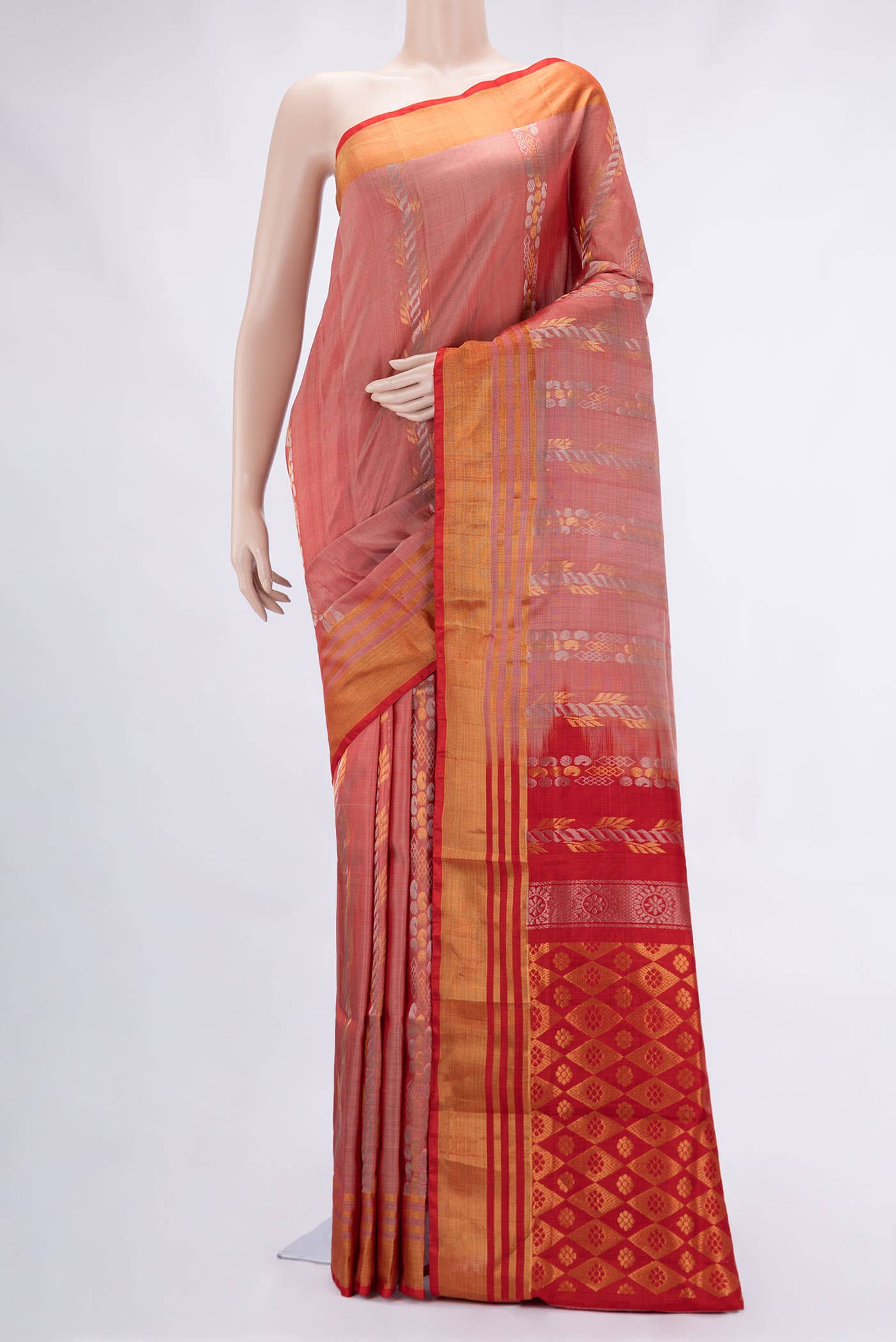 Golden Peach Dual Tone Uppada Silk Saree
