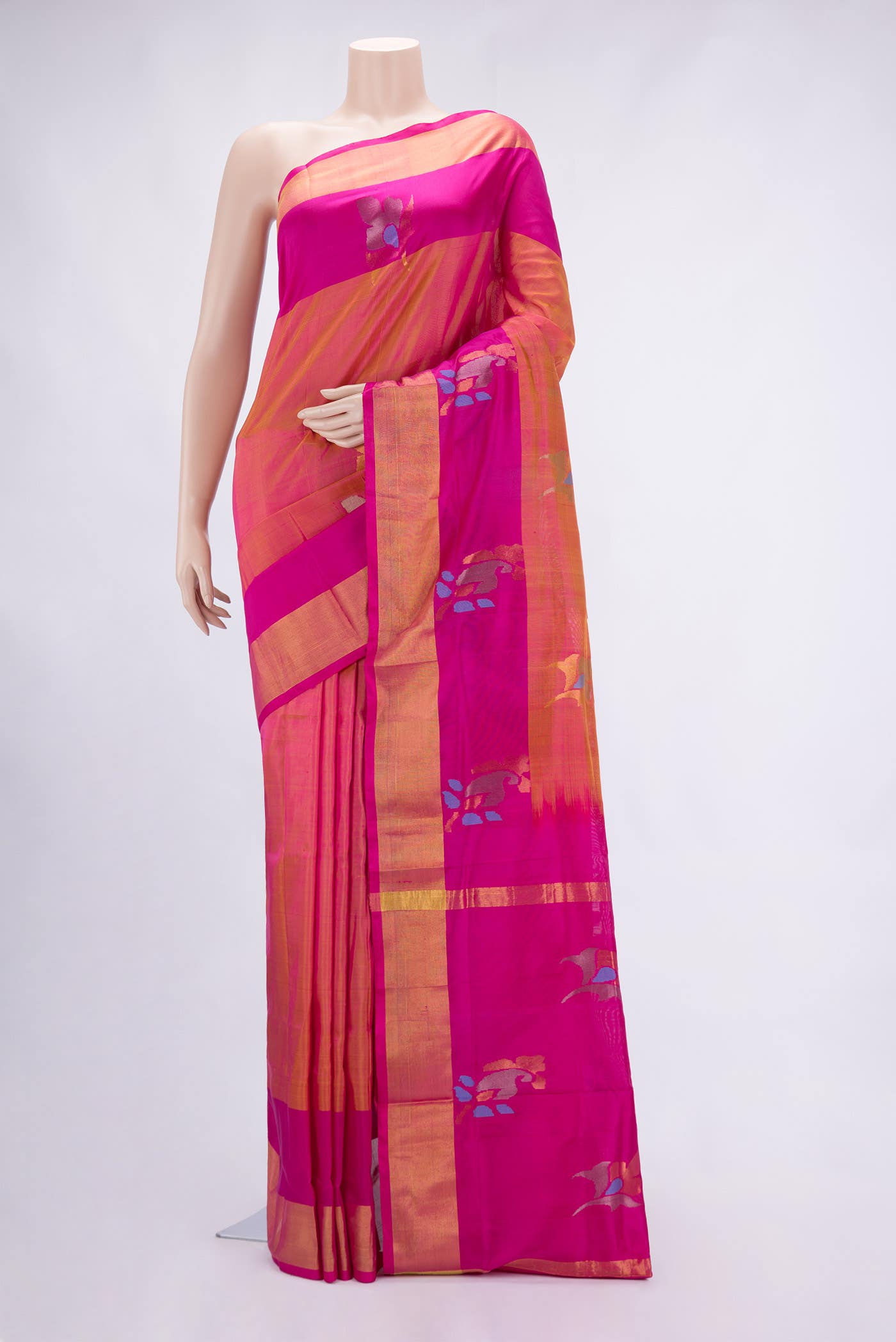 Orange Dual Tone Uppada Silk Saree