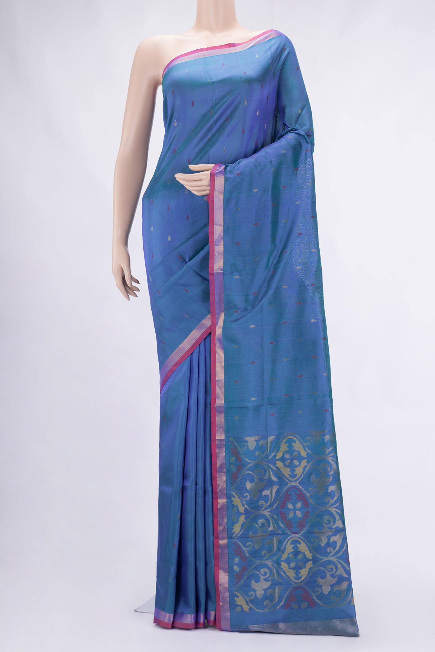Peacock Blue Dual Tone Uppada Silk Saree