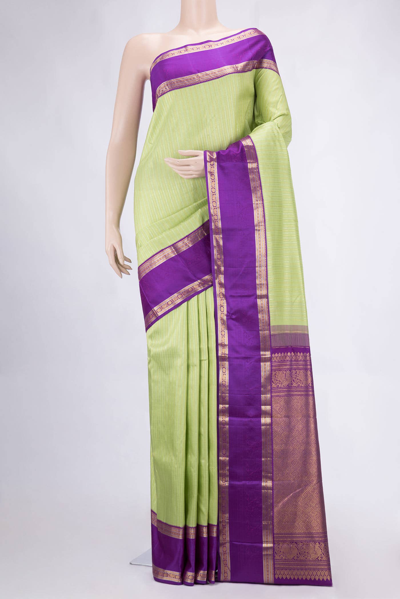 Pure Silk Pure Zari Pista Green Kanchipuram Saree