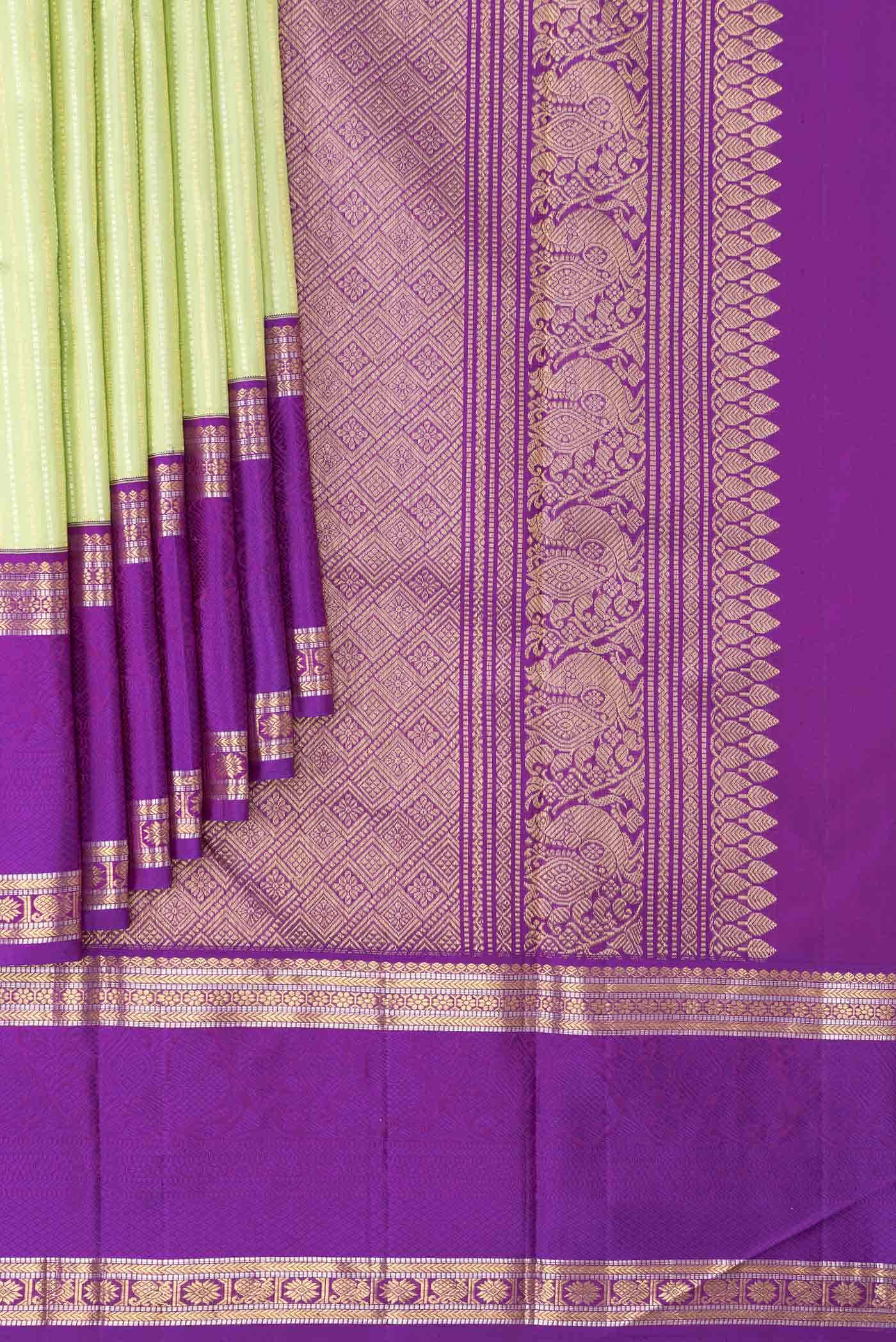 Pure Silk Pure Zari Pista Green Kanchipuram Saree