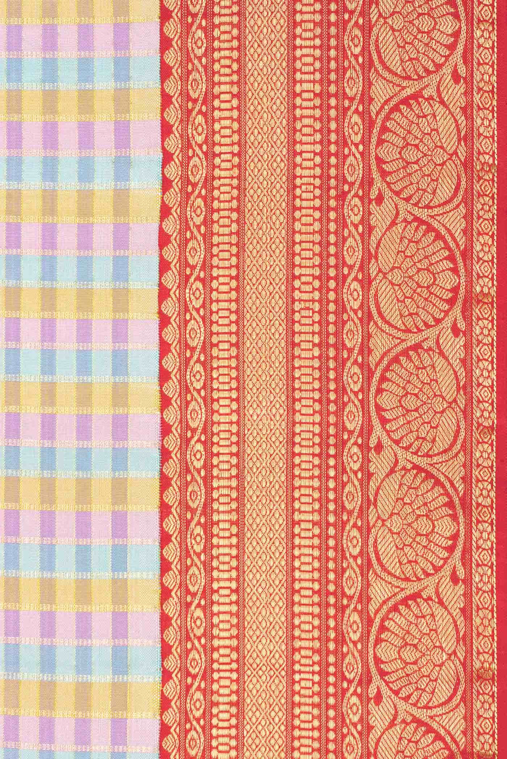 Pure Silk Pure Zari Pink Blue and Gold Dual Tone Kanchipuram Saree