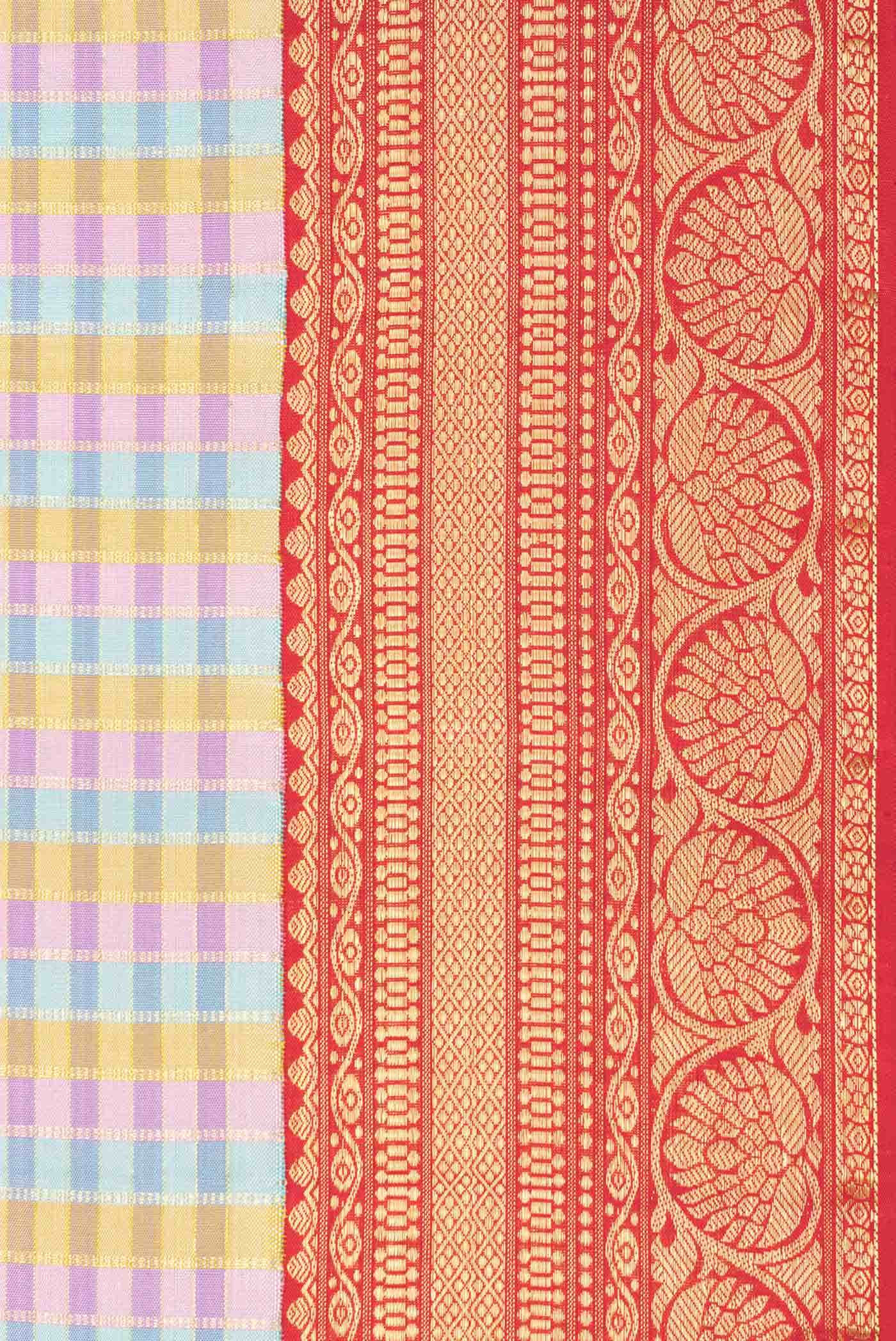 Pure Silk Pure Zari Pink Blue and Gold Dual Tone Kanchipuram Saree