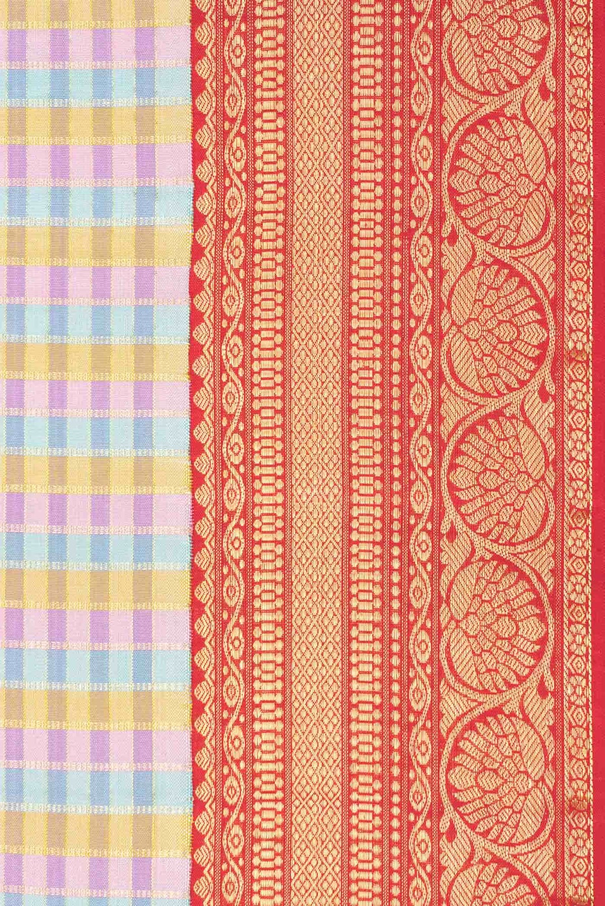 Pure Silk Pure Zari Pink, Blue and Gold Dual Tone Kanchipuram Saree
