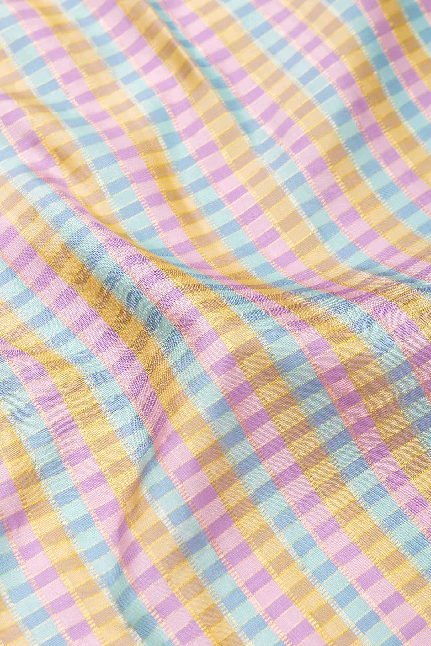 Pure Silk Pure Zari Pink Blue and Gold Dual Tone Kanchipuram Saree
