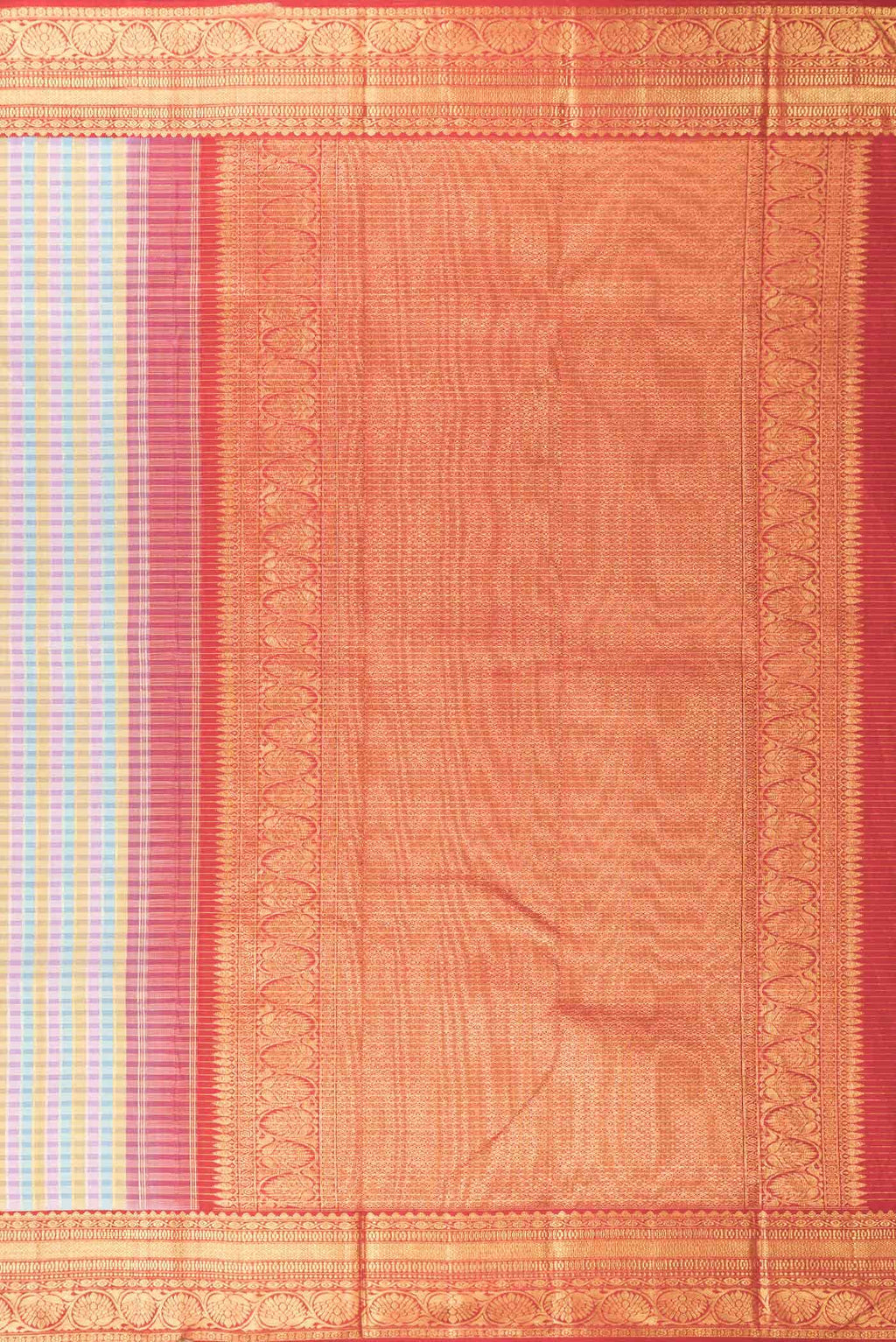 Pure Silk Pure Zari Pink Blue and Gold Dual Tone Kanchipuram Saree