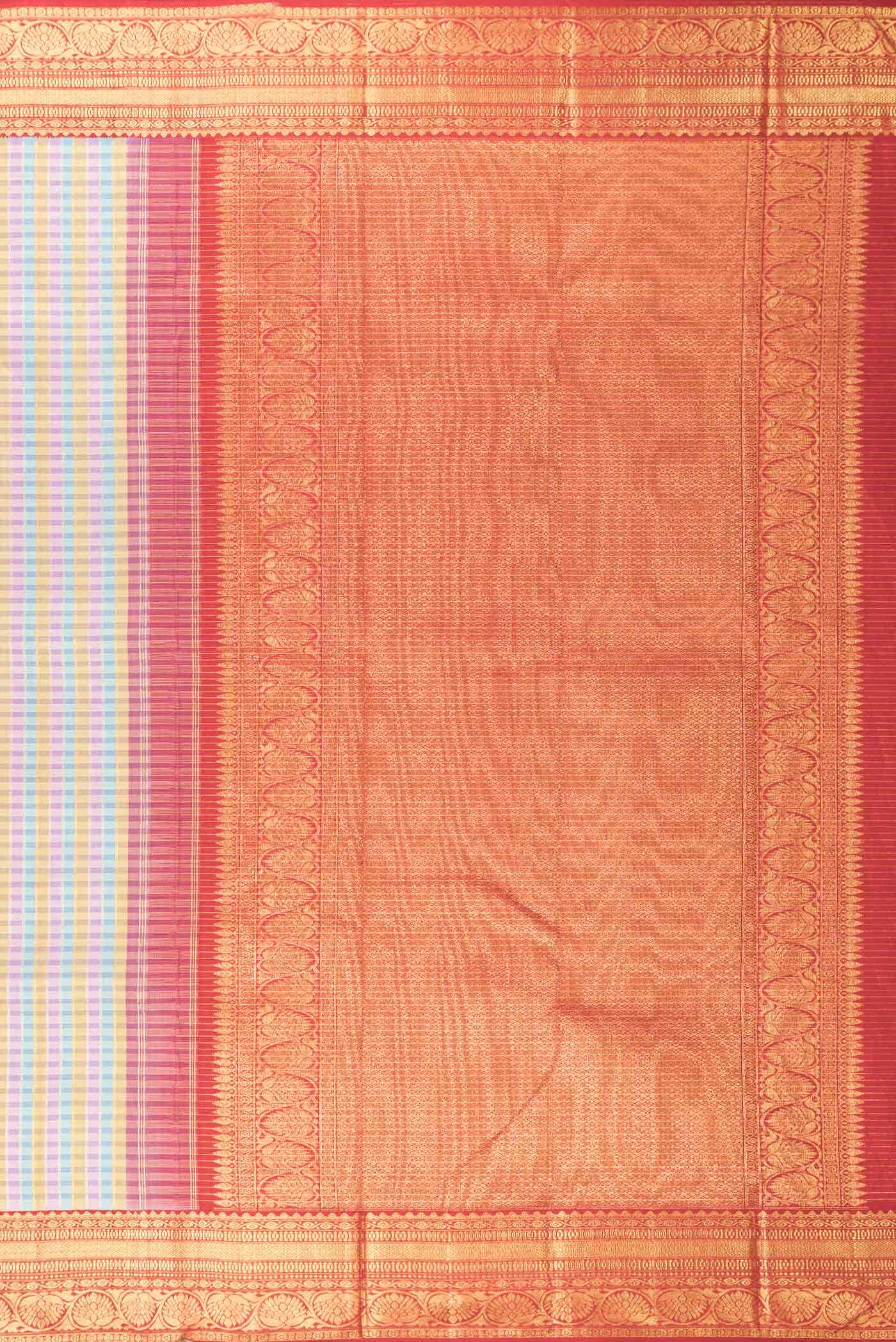 Pure Silk Pure Zari Pink Blue and Gold Dual Tone Kanchipuram Saree