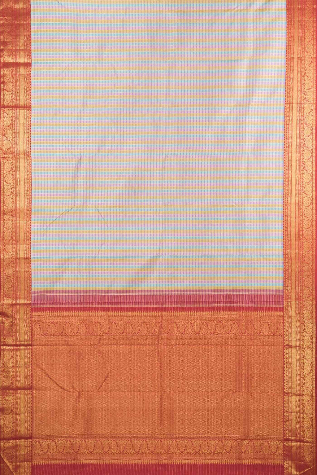Pure Silk Pure Zari Pink Blue and Gold Dual Tone Kanchipuram Saree