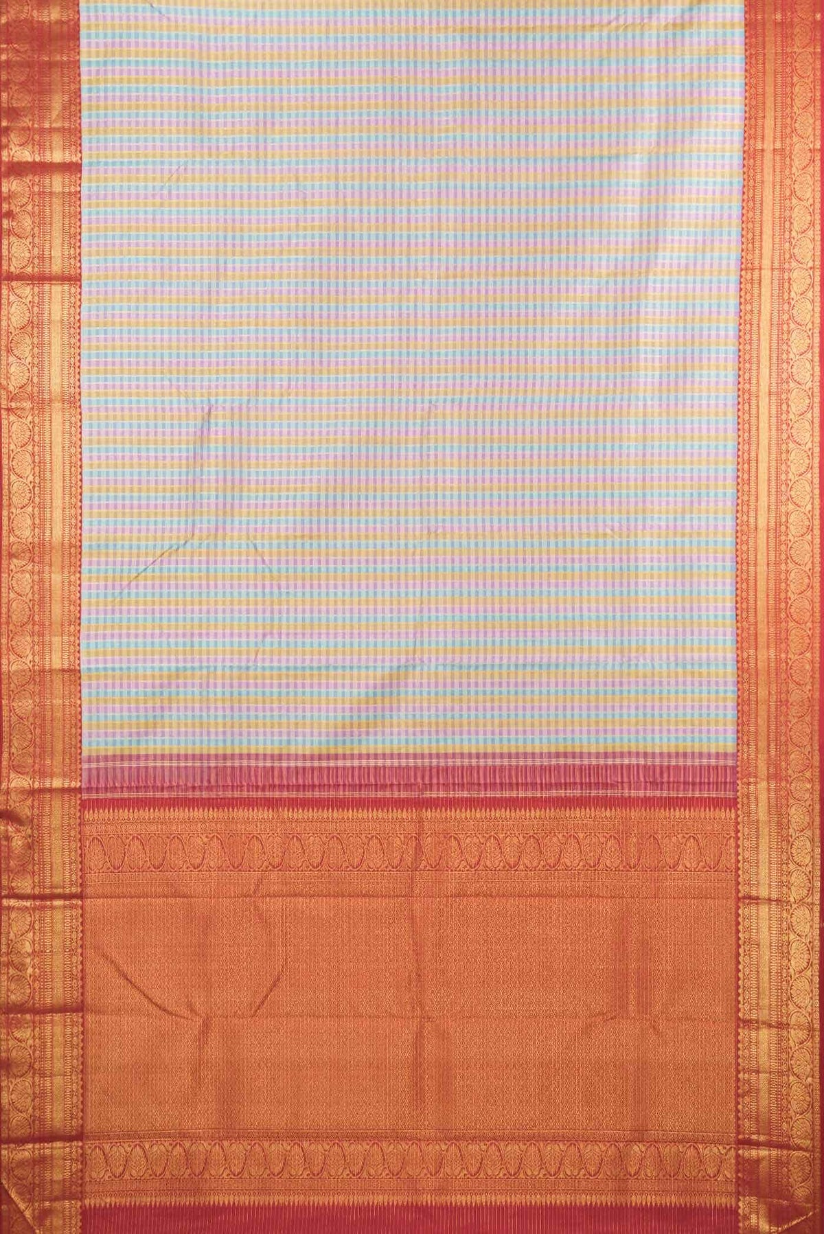 Pure Silk Pure Zari Pink, Blue and Gold Dual Tone Kanchipuram Saree