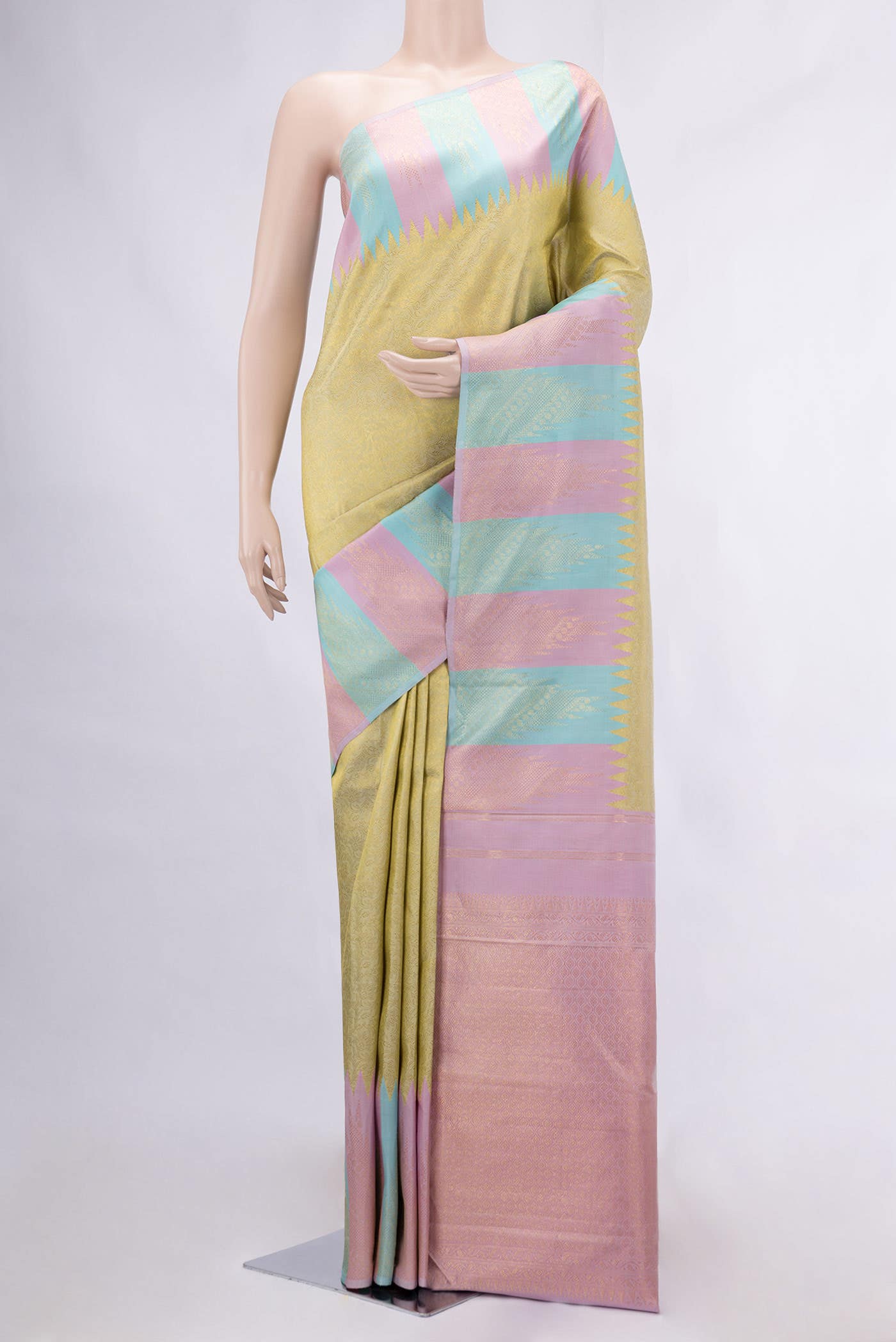 Pure Silk Pure Zari Pista Green Kanchipuram Saree