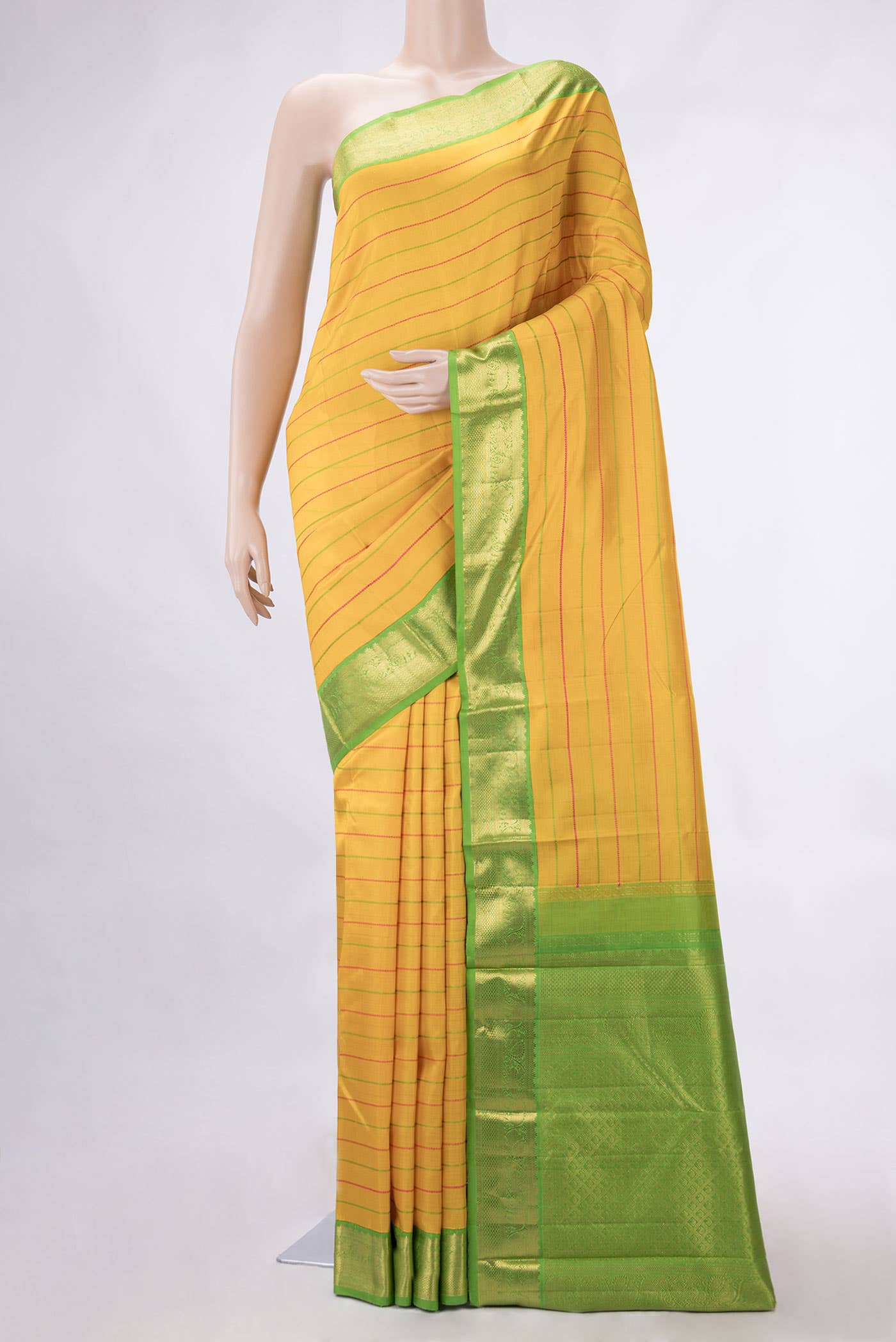 Pure Silk Pure Zari Yellow Dual Tone Kanchipuram Saree