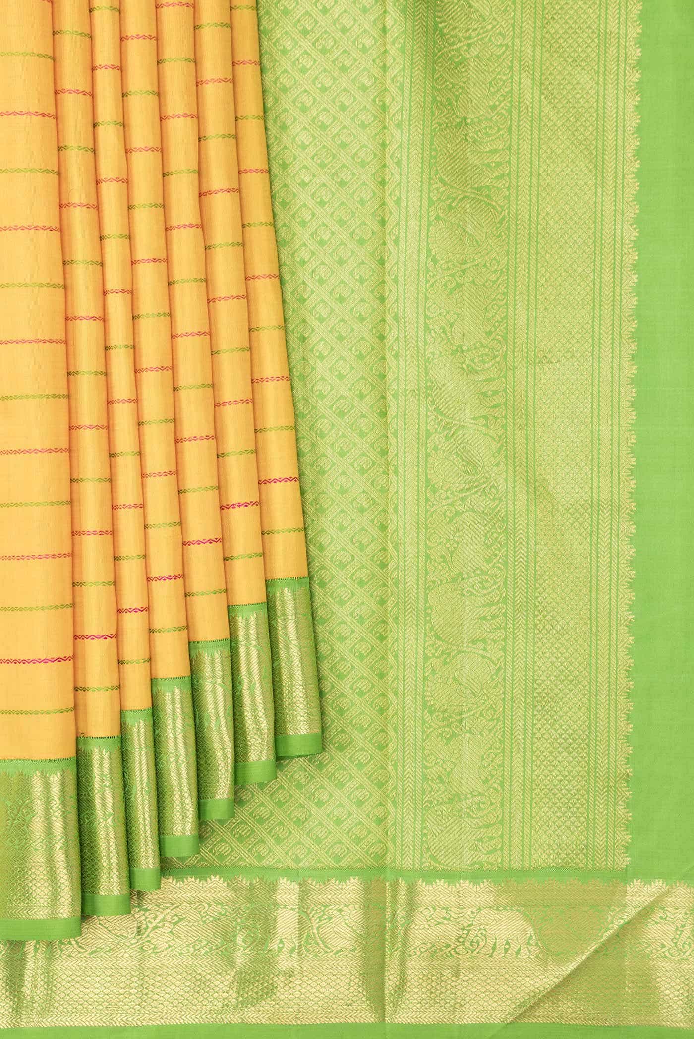 Pure Silk Pure Zari Yellow Dual Tone Kanchipuram Saree