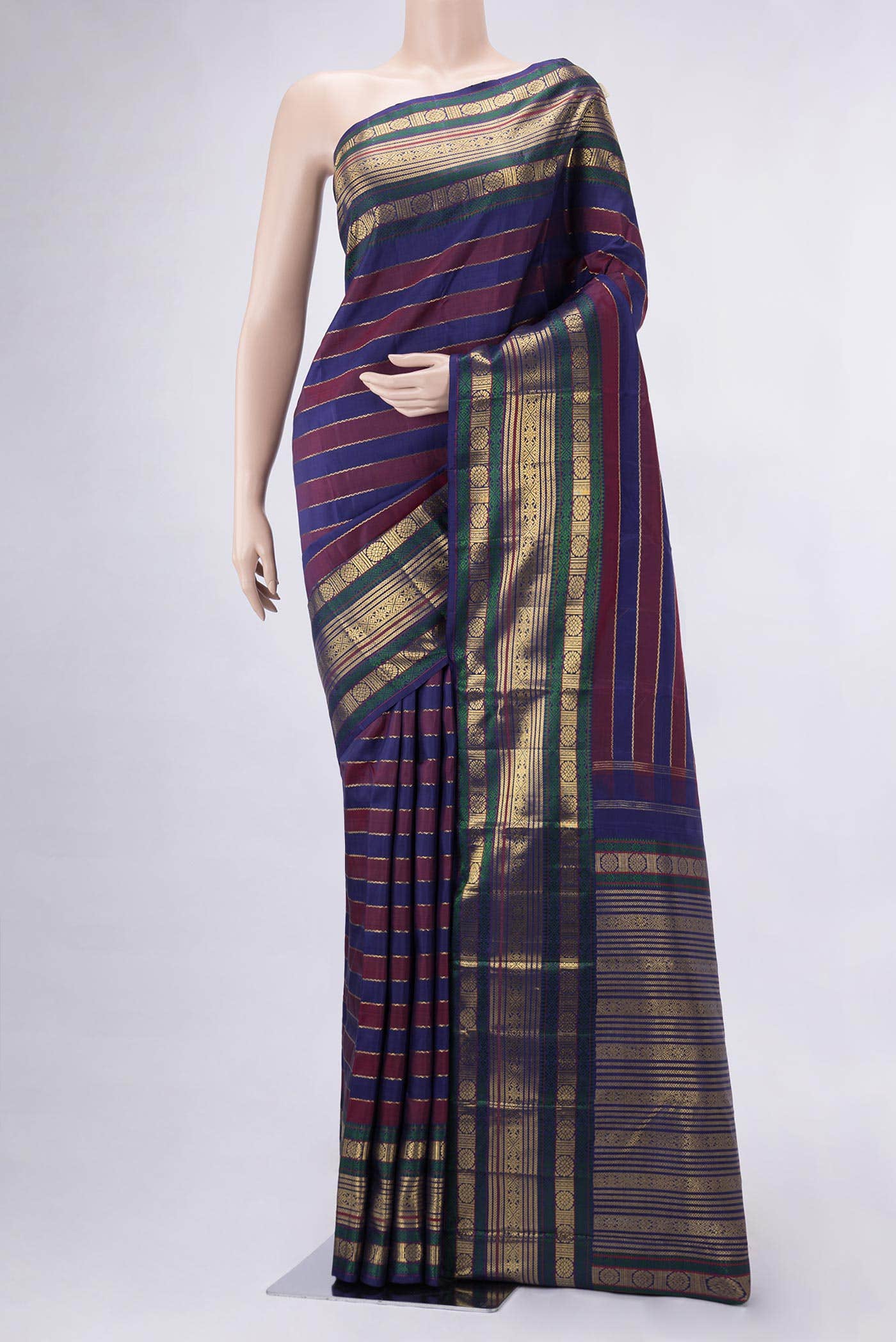 Purple and Maroon Dual Tone Kanchipuram Silk Saree