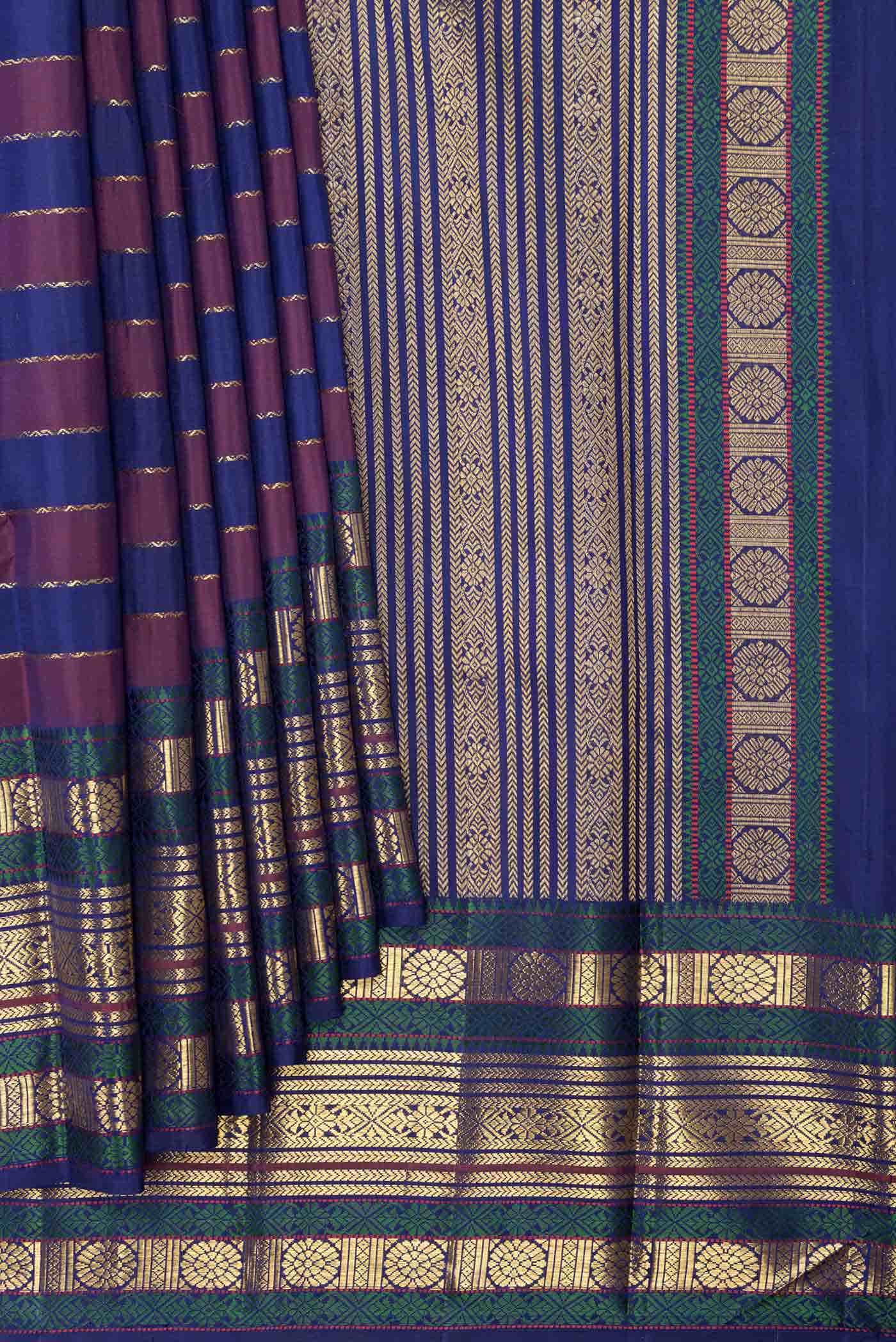 Purple and Maroon Dual Tone Kanchipuram Silk Saree
