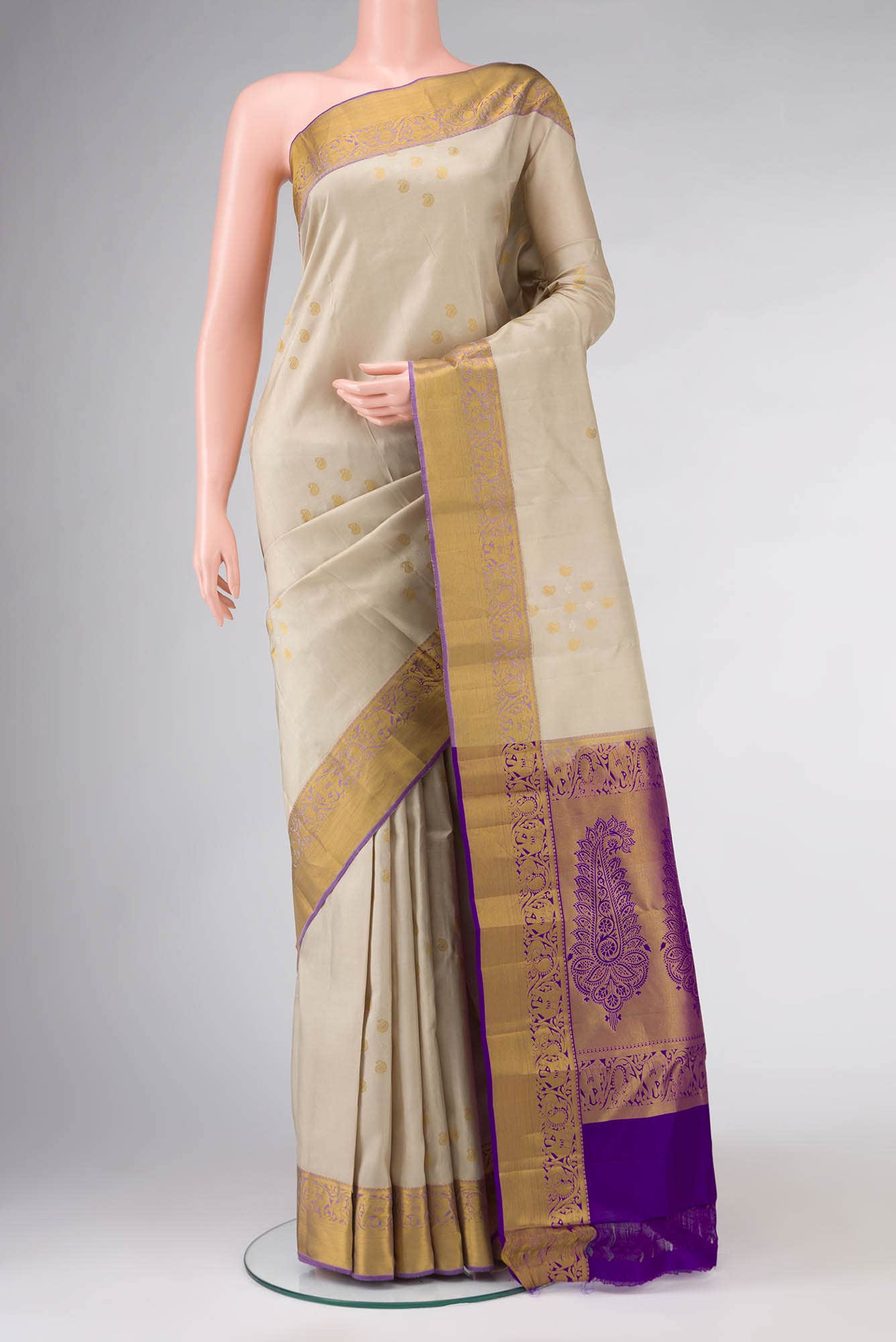 Beige Kanchipuram Silk Saree