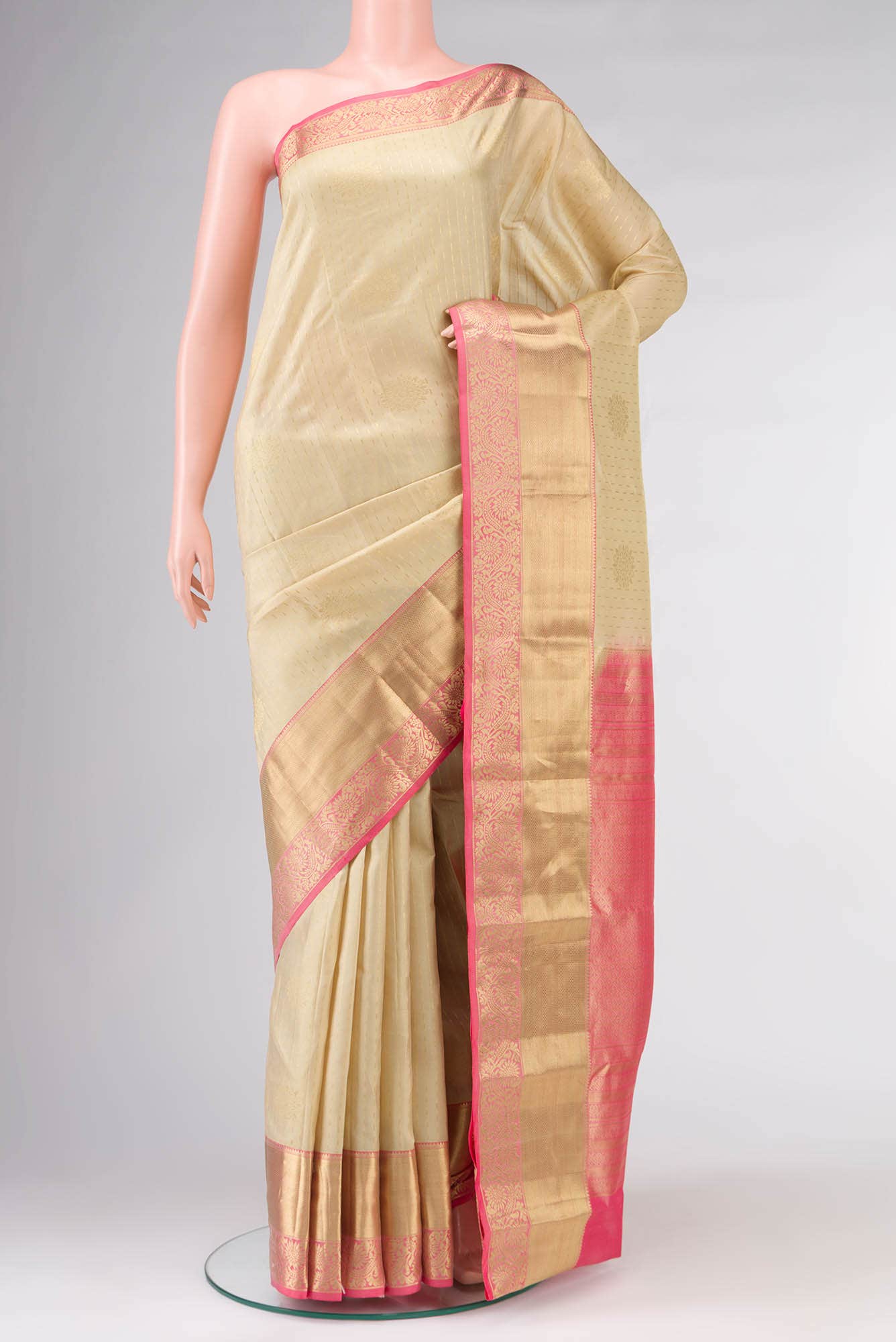 Beige Kanchipuram Silk Saree