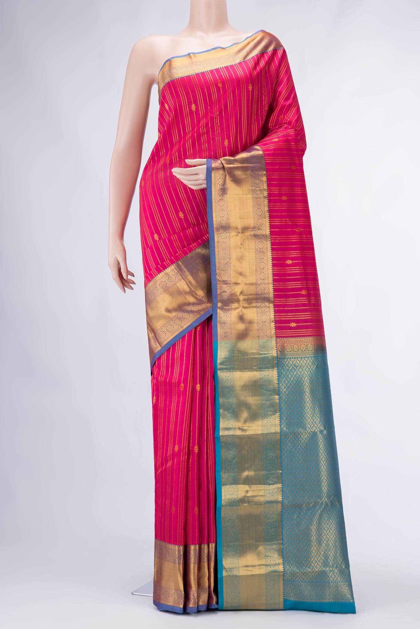 Dark Pink Dual Tone Kanchipuram Silk Saree
