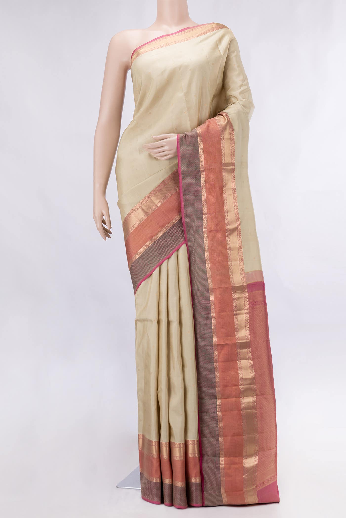 Beige Dual Tone Kanchipuram Silk Saree